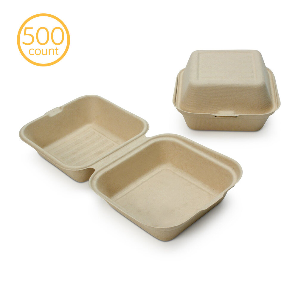 500/case Compostable Disposable Bowls Clear 500 Count Earths Natural Alternative PET Lids for Fiber Salad 