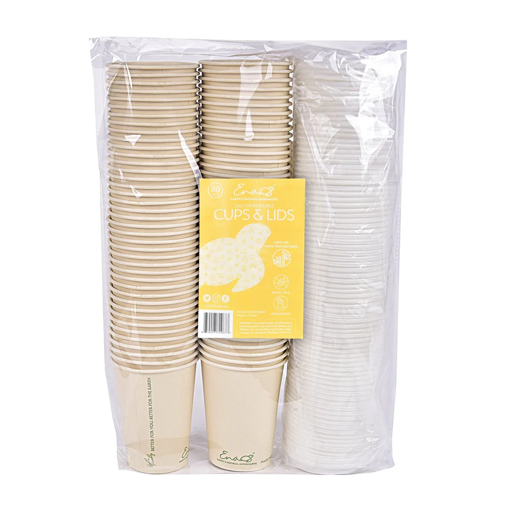 100% Compostable Disposable Coffee Cups with Lids [12oz 80 Set]  Earth's  Natural Alternative