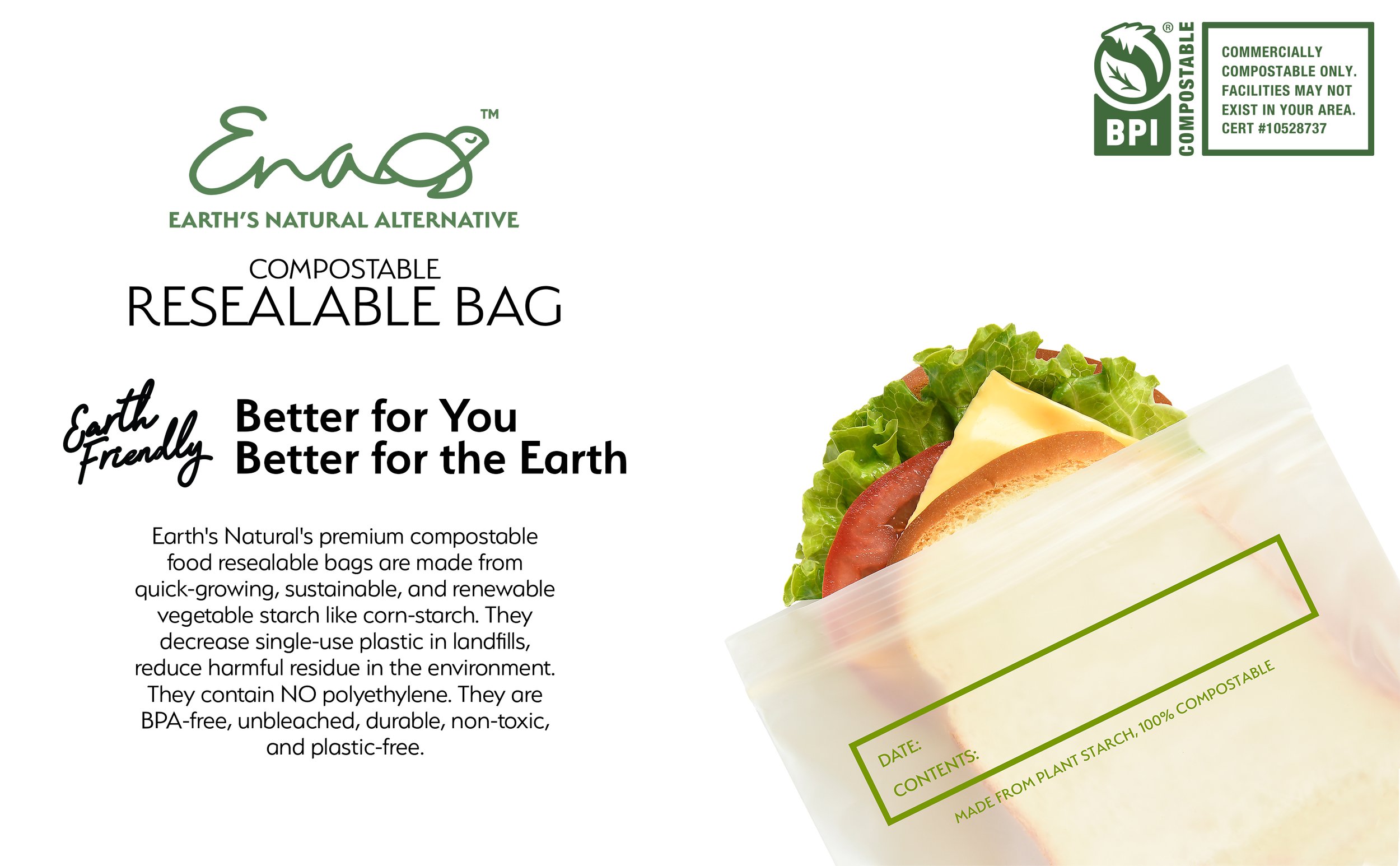 100% Compostable Food Storage Bags [Quart 100 Pack] Eco-Friendly