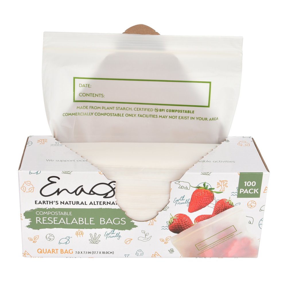 100% Compostable Food Storage Bags [Quart 100 Pack] Eco-Friendly Freezer  Bags, Resealable Bags, Heavy-Duty, Reusable, Off-White by Earth's Natural  Alternative - Yahoo Shopping