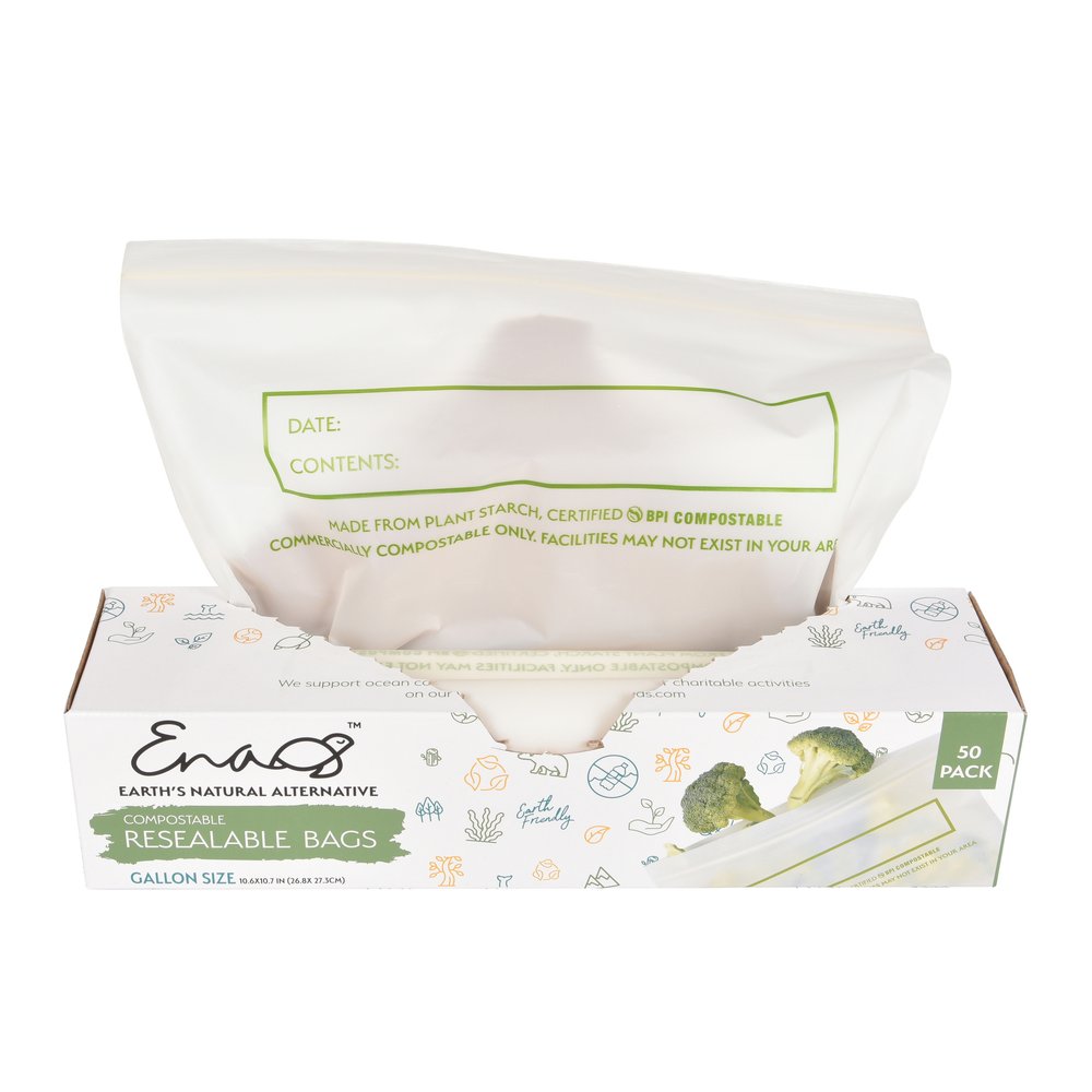 Large Gallon Resealable Zip Compostable Food Storage Bags (10.6 x 10.7)