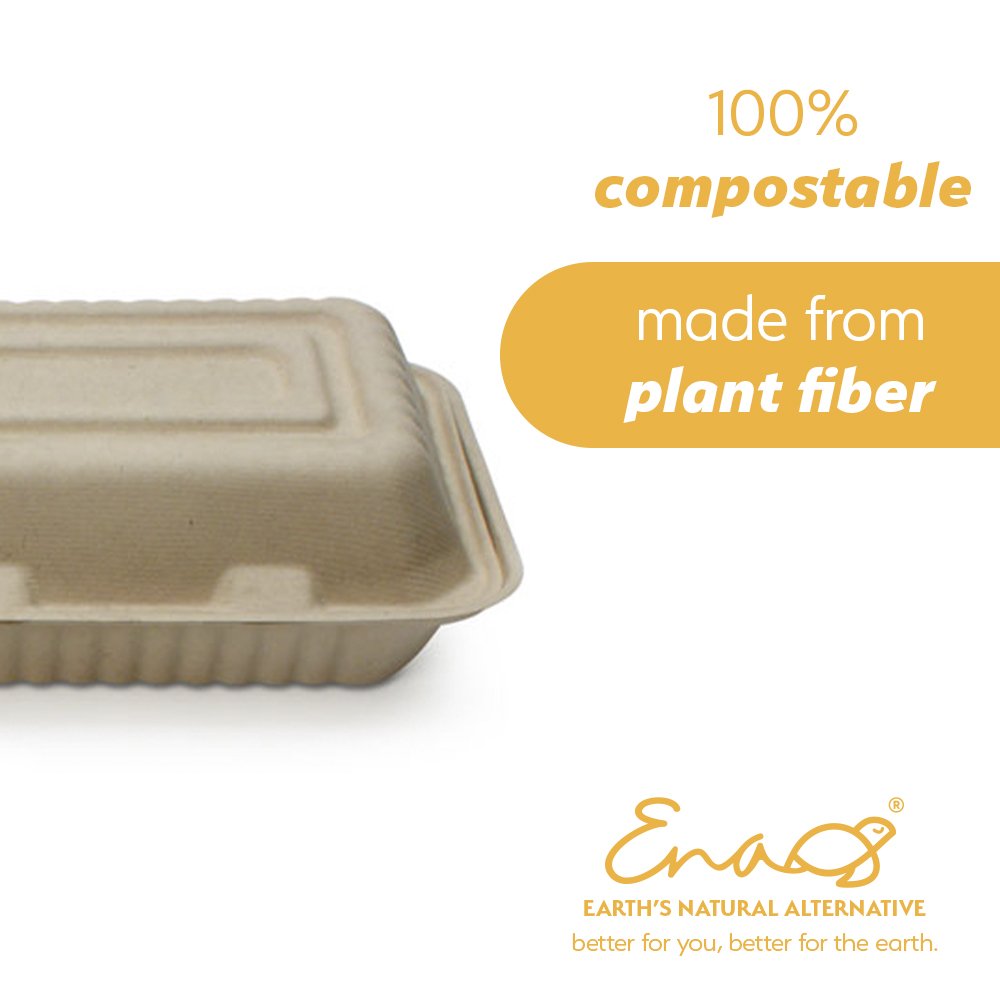 100% Compostable Disposable Food Containers with Lids [9”X6” 500