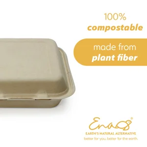 Vallo 100% Compostable Clamshell To Go Boxes For Food [8X8 3- Compartment 50-Pack] Disposable Take Out Containers, Made of Biodegradable Sugar Cane, Eco-Friendly Bagasse, Heavy-Duty ToGo Containers