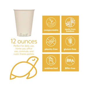 100% Compostable Disposable Coffee Cups [12oz 80 Pack]  Earth's Natural  Alternative