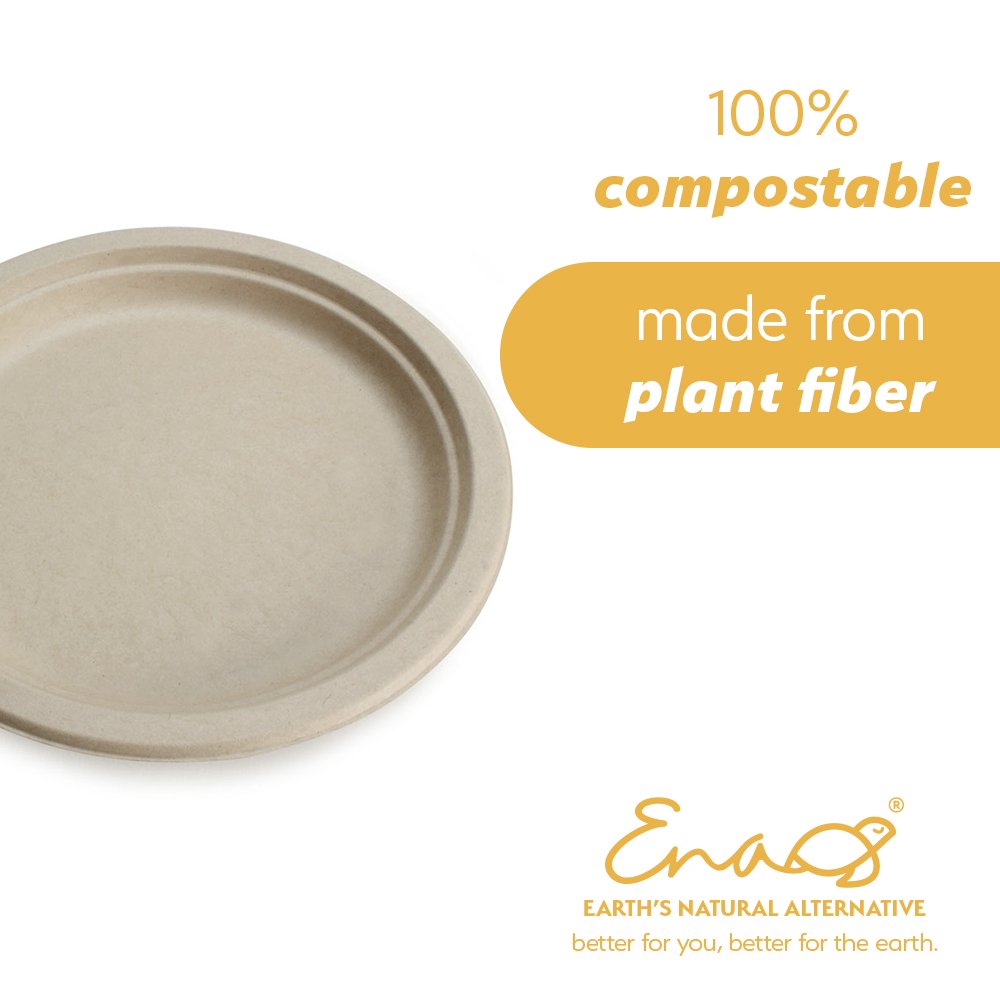 100% Compostable Paper Plates, Heavy Duty Disposable Plates [125-Pack] 9  Inch Plates - Eco-Friendly, Biodegradable Sugarcane Bagasse, Natural