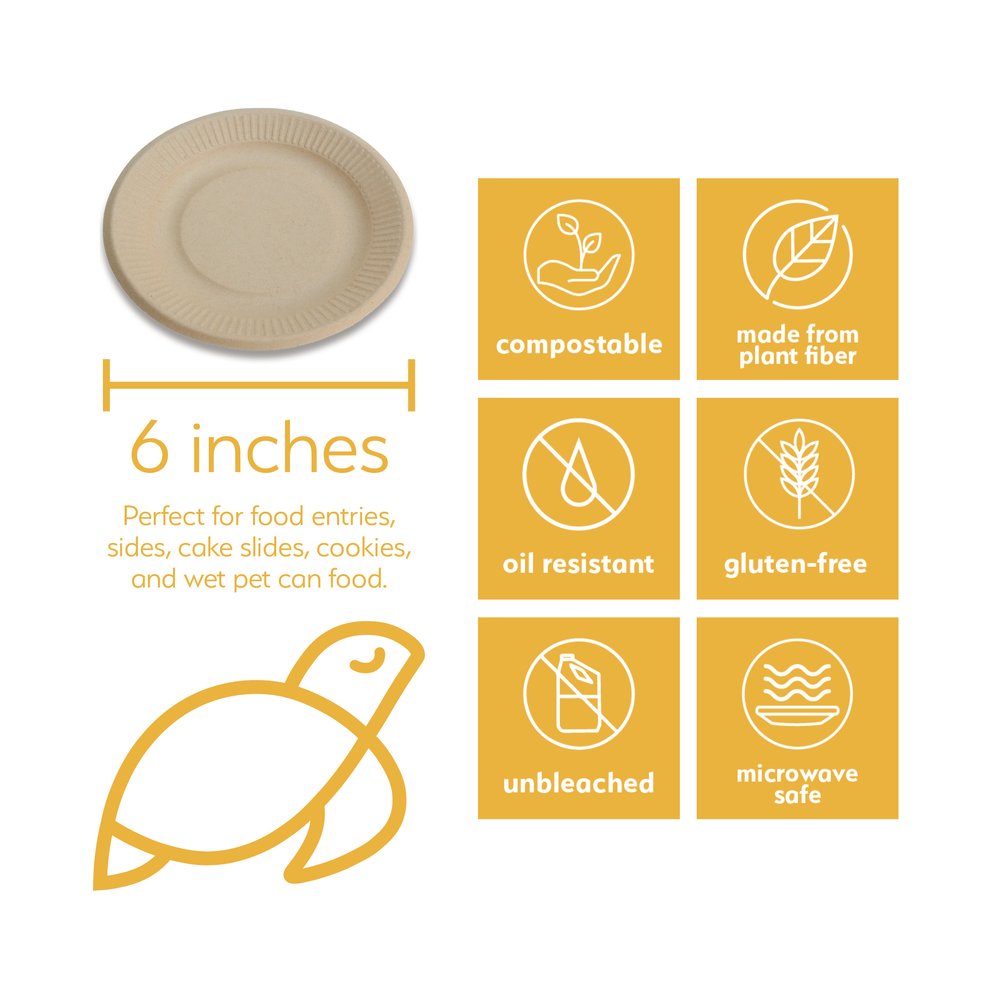 100% Compostable Square Paper Plates 6x6 inch - 50-Pack Elegant