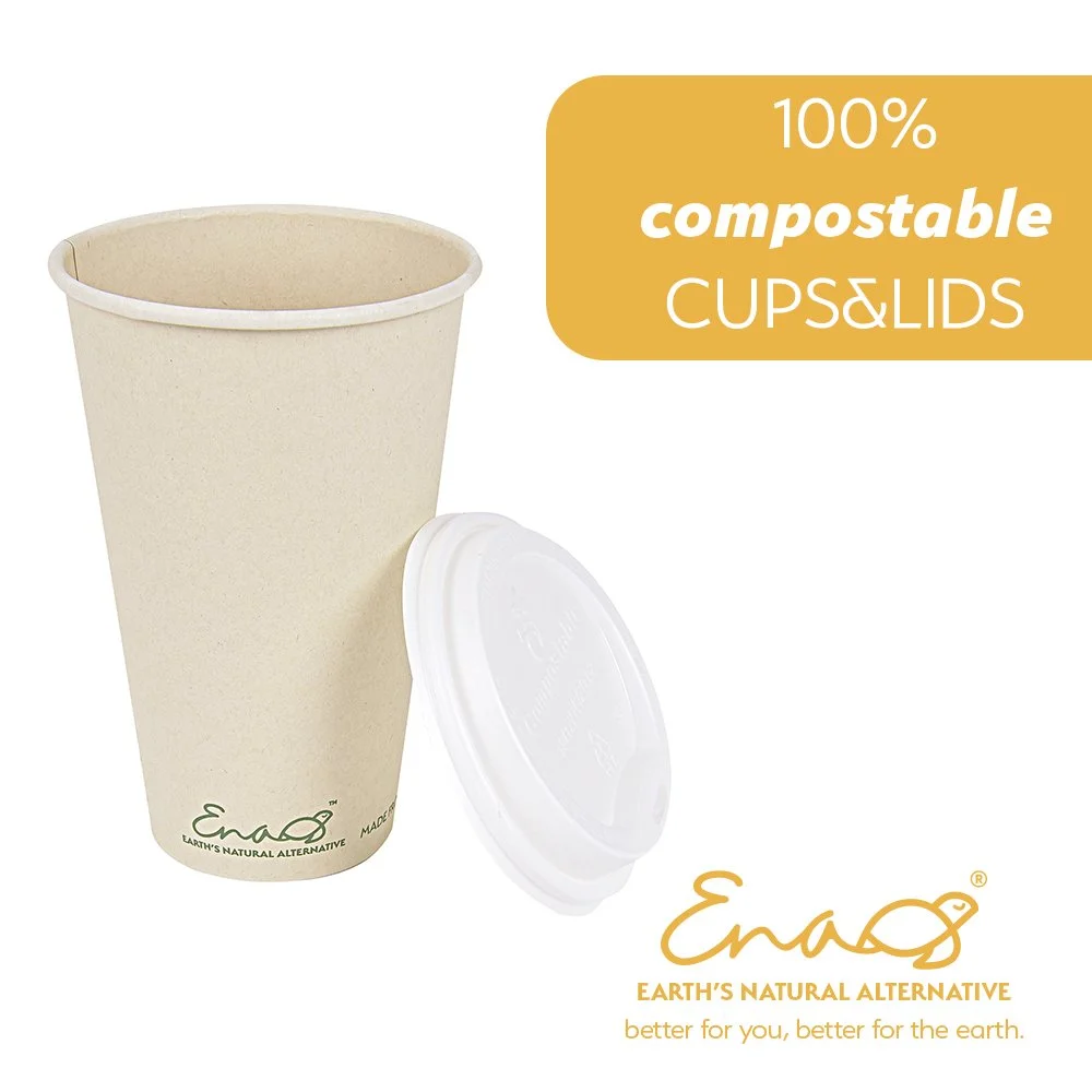 Earth's Natural Alternative 100% Compostable Disposable Coffee Cups with Lids [16oz 80 Set] Paper Cups Made from Unbleached Bamboo Fiber, Compostable