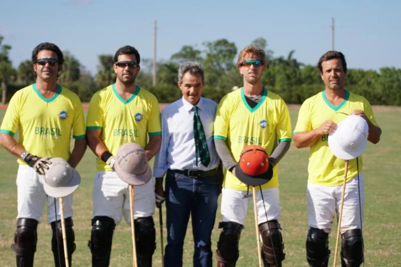 Brazil players Guilherme Lins, Caio Mello, Gustavo Toledo and Flavio Castilho with coach Jose Mirelles. Photo by ChukkerTV