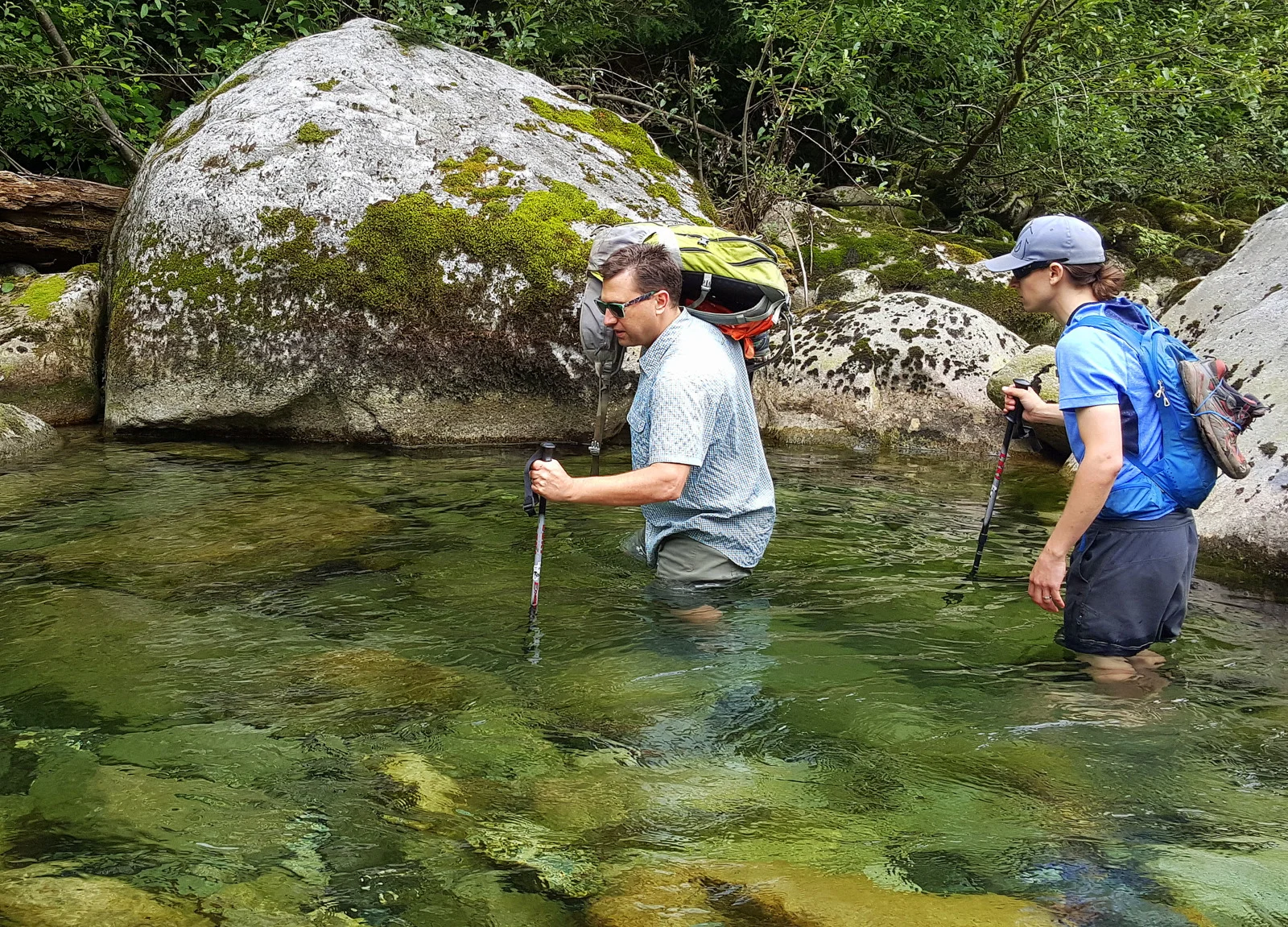 Keith Holmes and Reid Coughlin braving the cold mountain water.