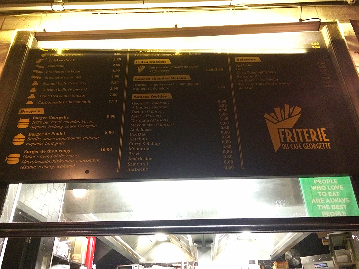 Note the sign in the window: "People who love to eat are always the best people."