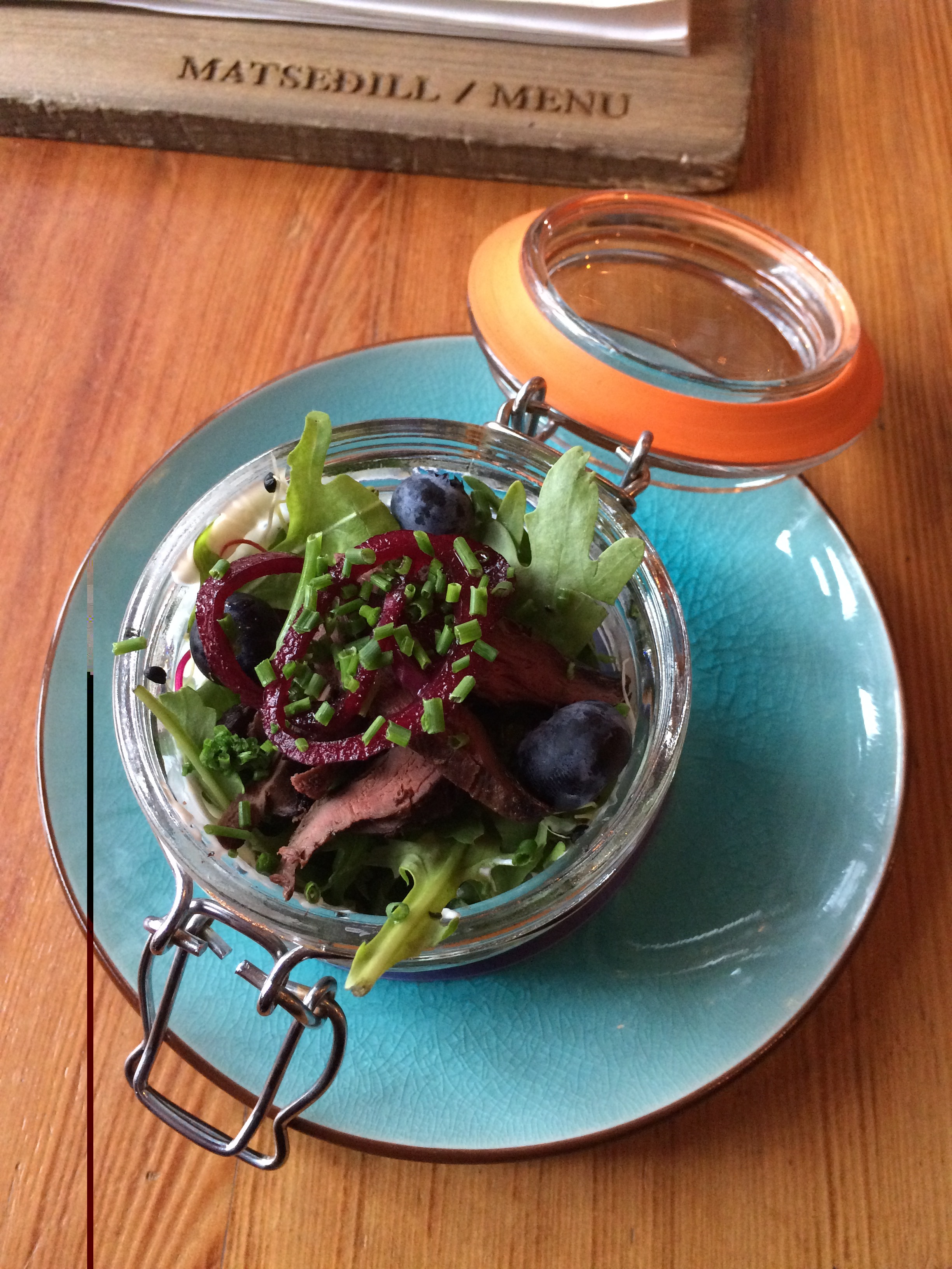 Puffin salad in a jar. Neat. (at Íslenski Barinn in Reykjavík).