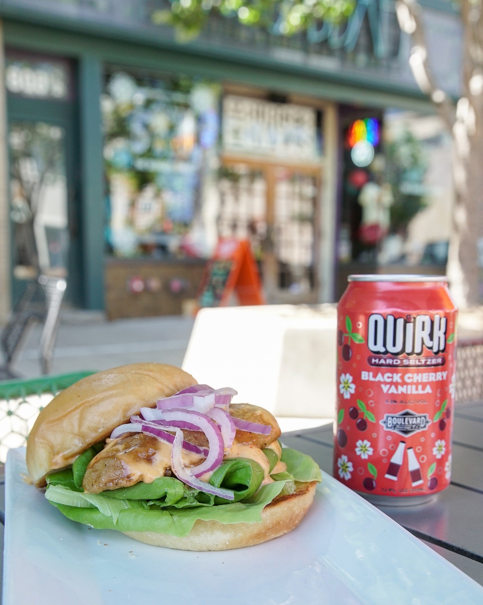 Enjoy lunch or dinner on our patio, no pesky reservation needed.

Featured special - Hot Honey Chicken - $13
Fried chicken, hot honey, sriracha mayo, red onion, butter lettuce.
Is DF, GF w/ GF bun and grilled chicken