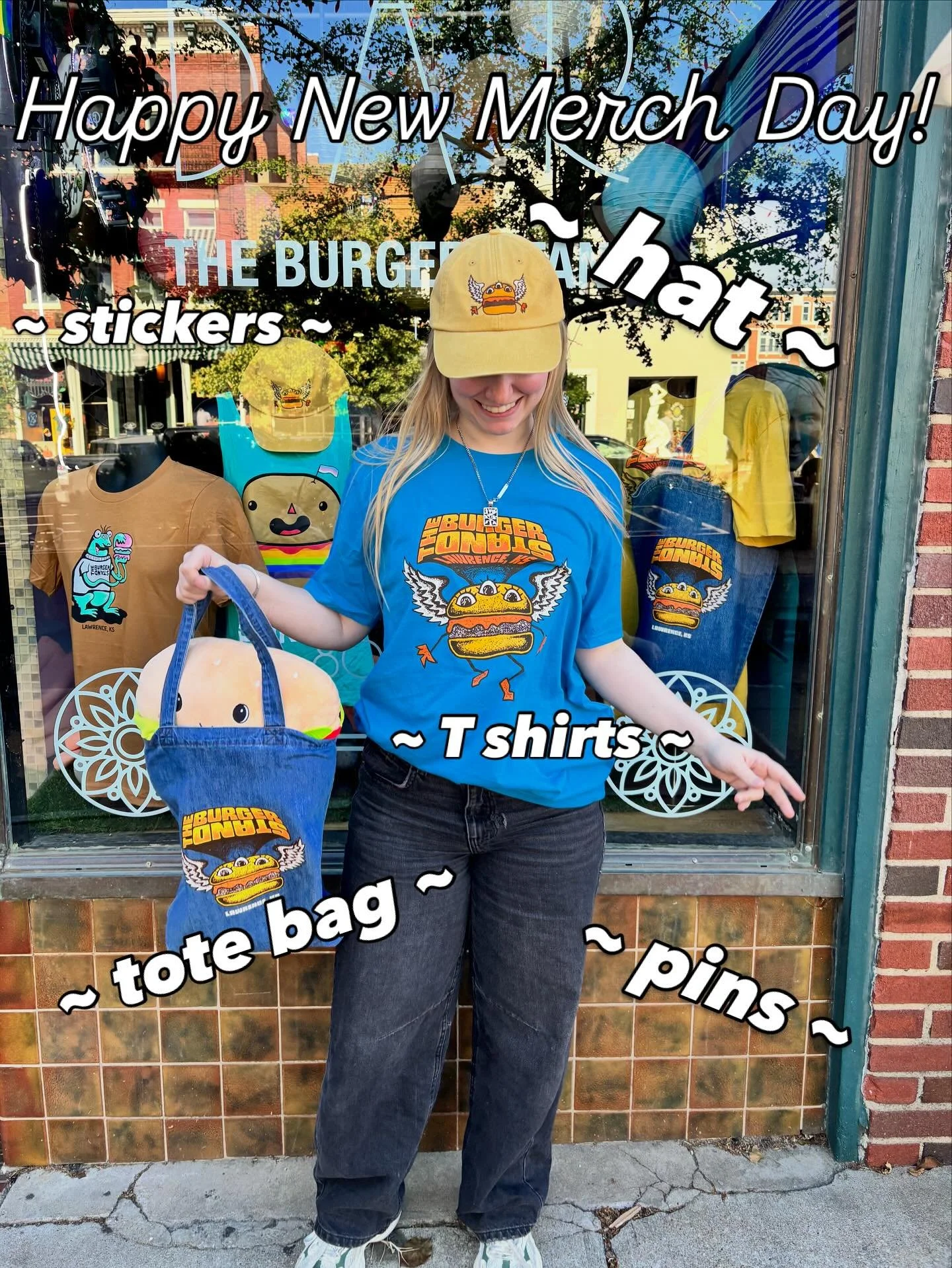 Happy new merch day! Featuring: hats (buckets and snaps), tote bags, pins, stickers, gift cards, truffle fries, Kobe Burgers, crispy bacon 🥓, and milkshakes! Get them while they last, we have a limited run of specialty items!