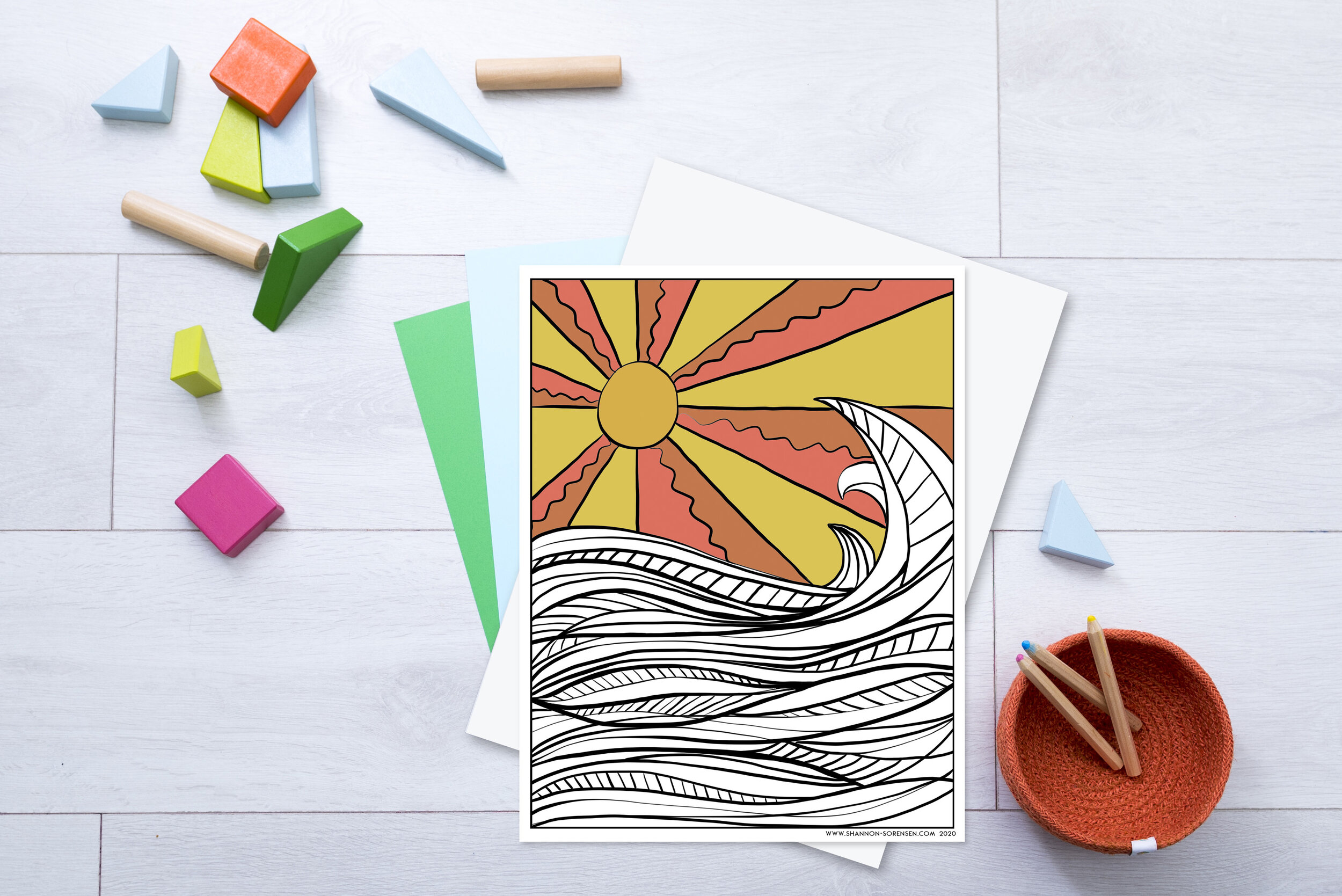 High Tide Coloring Page_Printable Coloring Page_Shannon Sorensen_half colored mock up.jpg