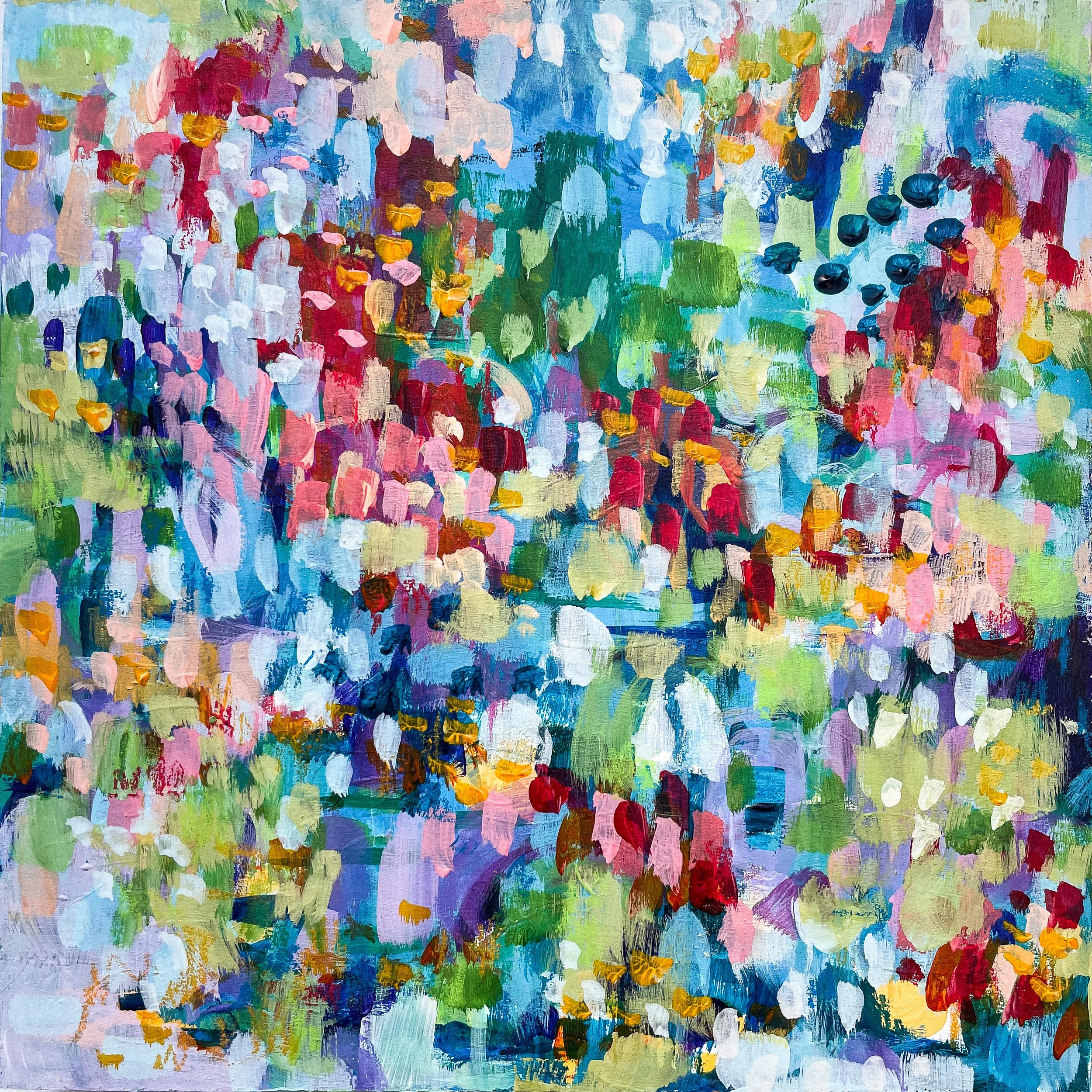 "It Rained All Summer 1" 8x8 Original Abstract Painting on Wood Panel