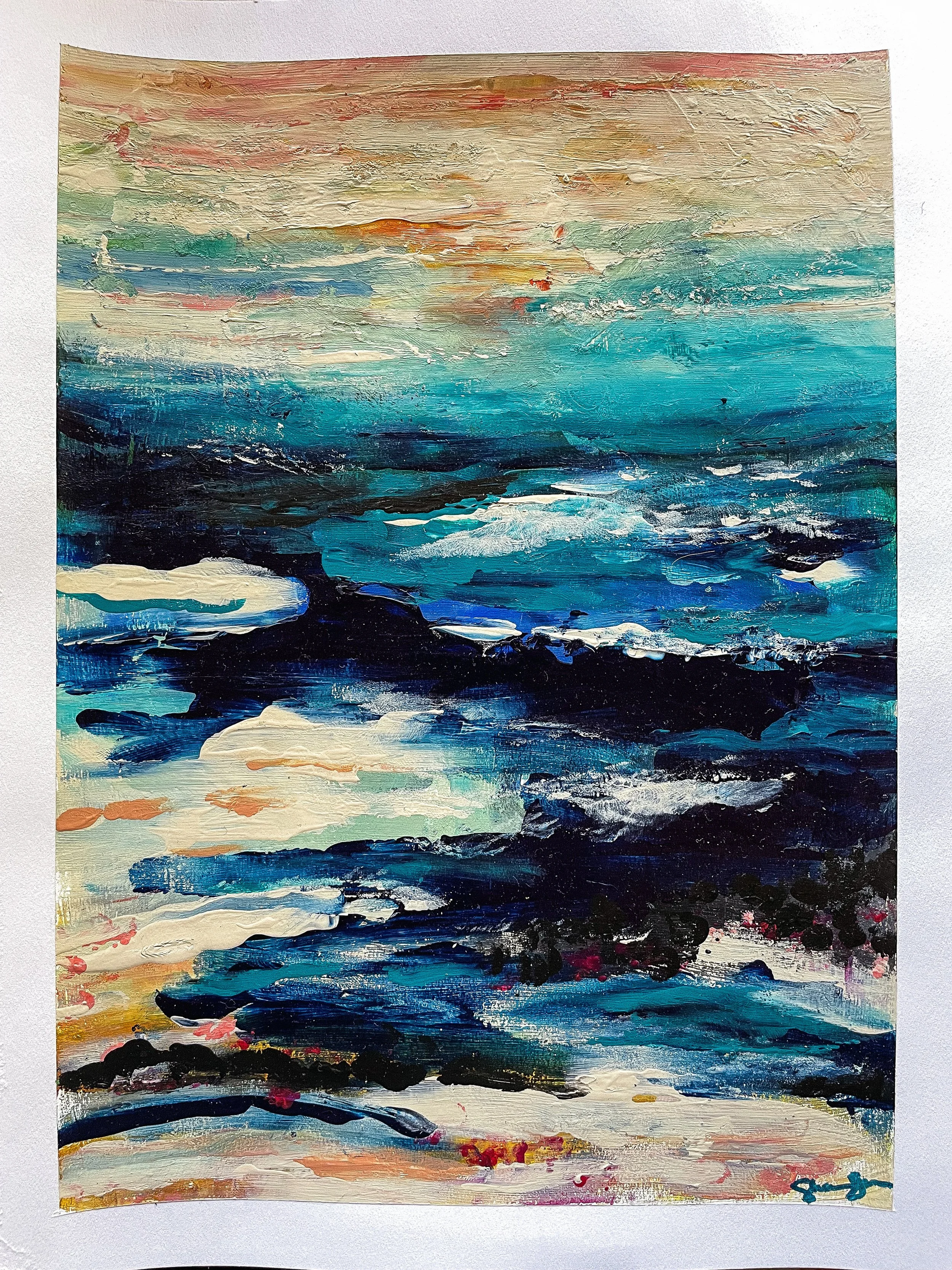 Low Tide, 9x12 Acrylic Fingerpainting on Paper