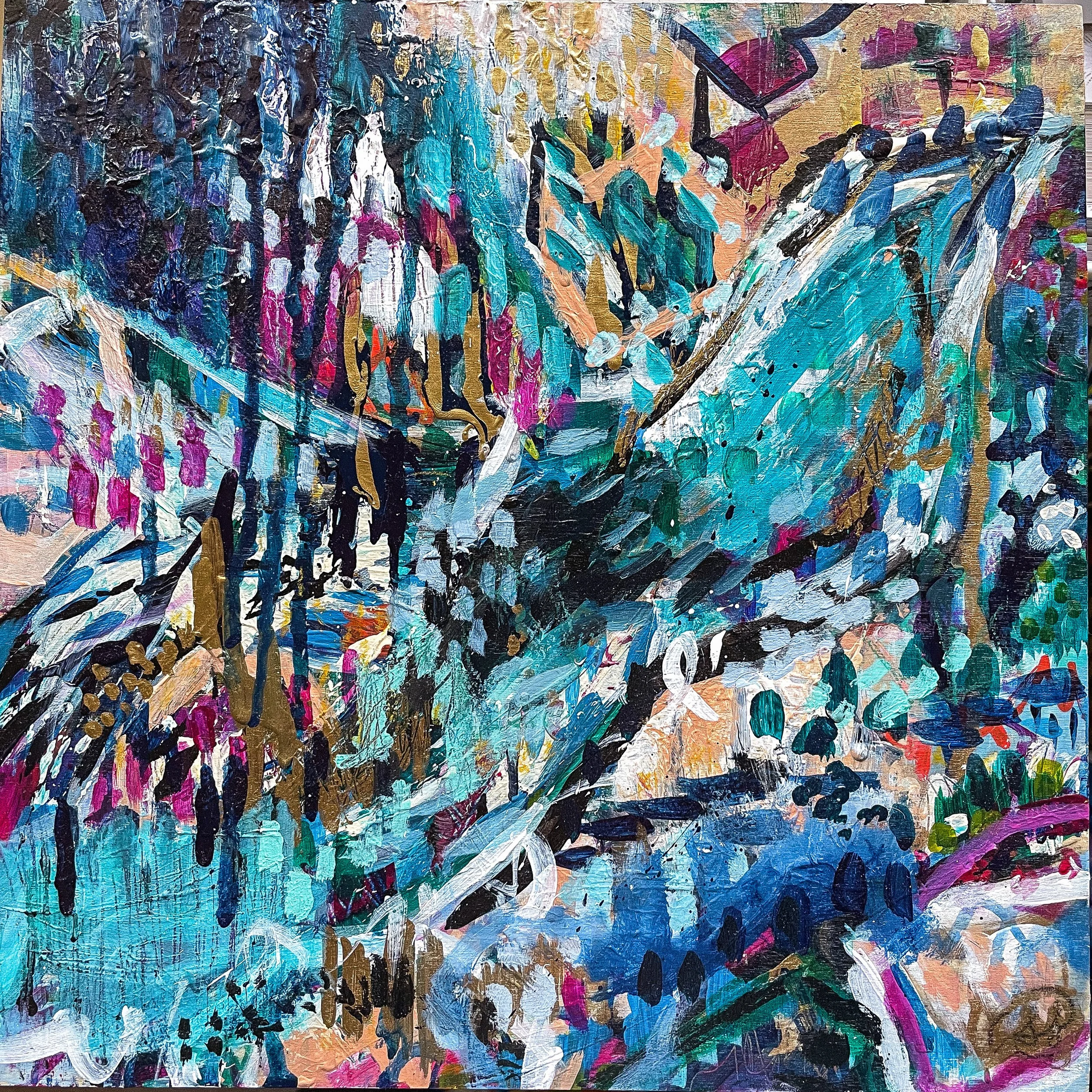 Songbird, 12x12 Acrylic Expressionist on Wood Panel