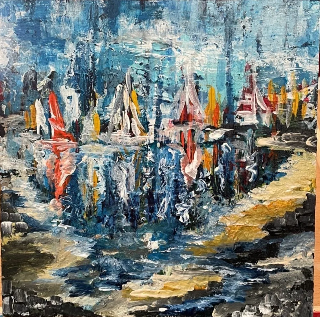 "Shipyard Lane" 8x8 Acrylic Painting on Wood Panel