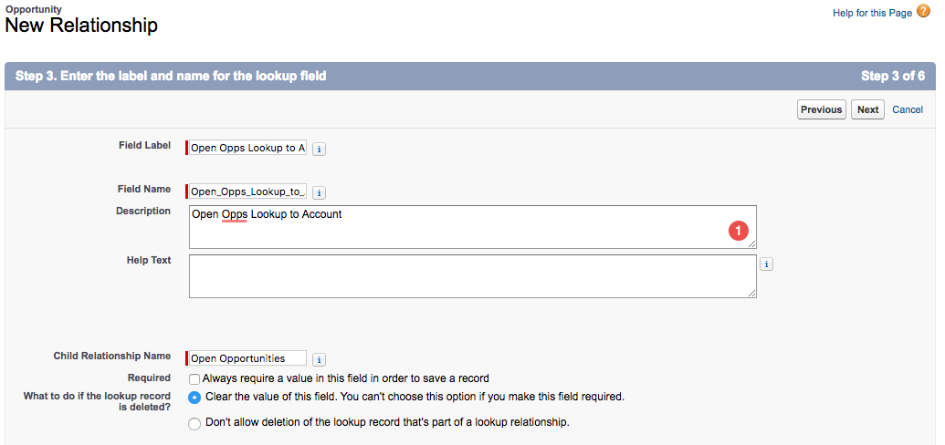 Create a name for your Lookup field. And add a Description so employees internally know the purpose of this lookup and do not delete it.