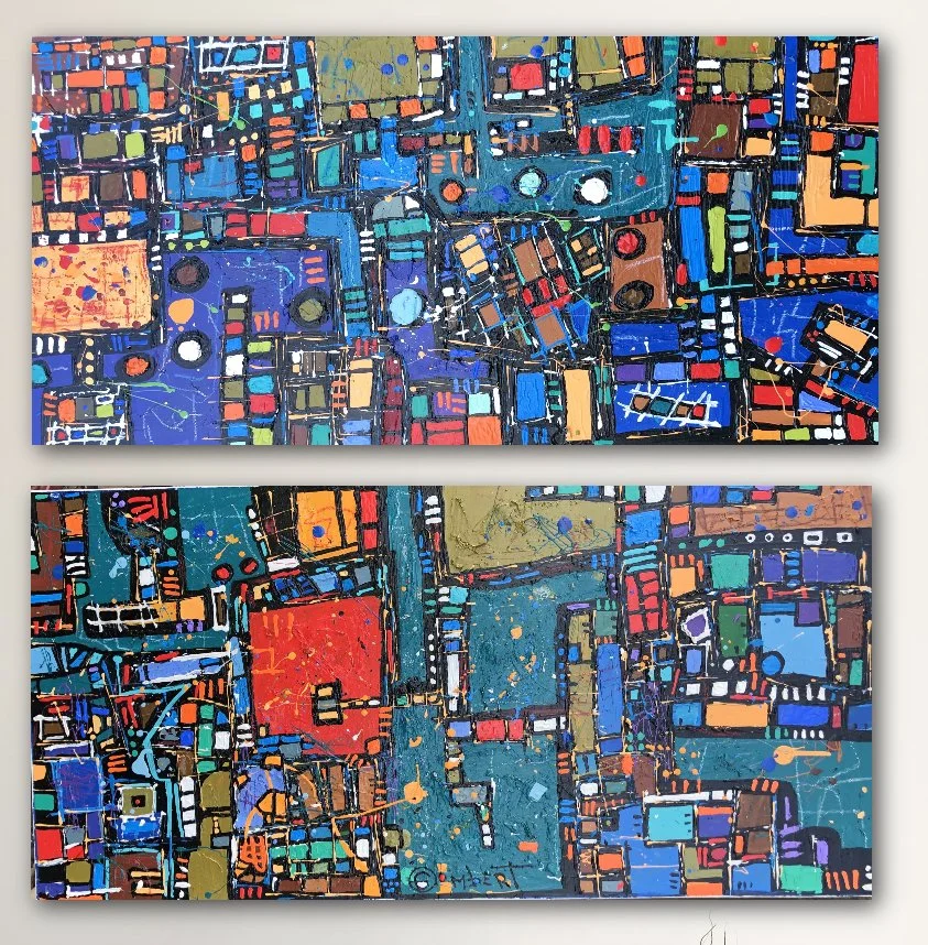 Great things Coming. 2-24x48. Acrylic. Oil pastel. 2021.