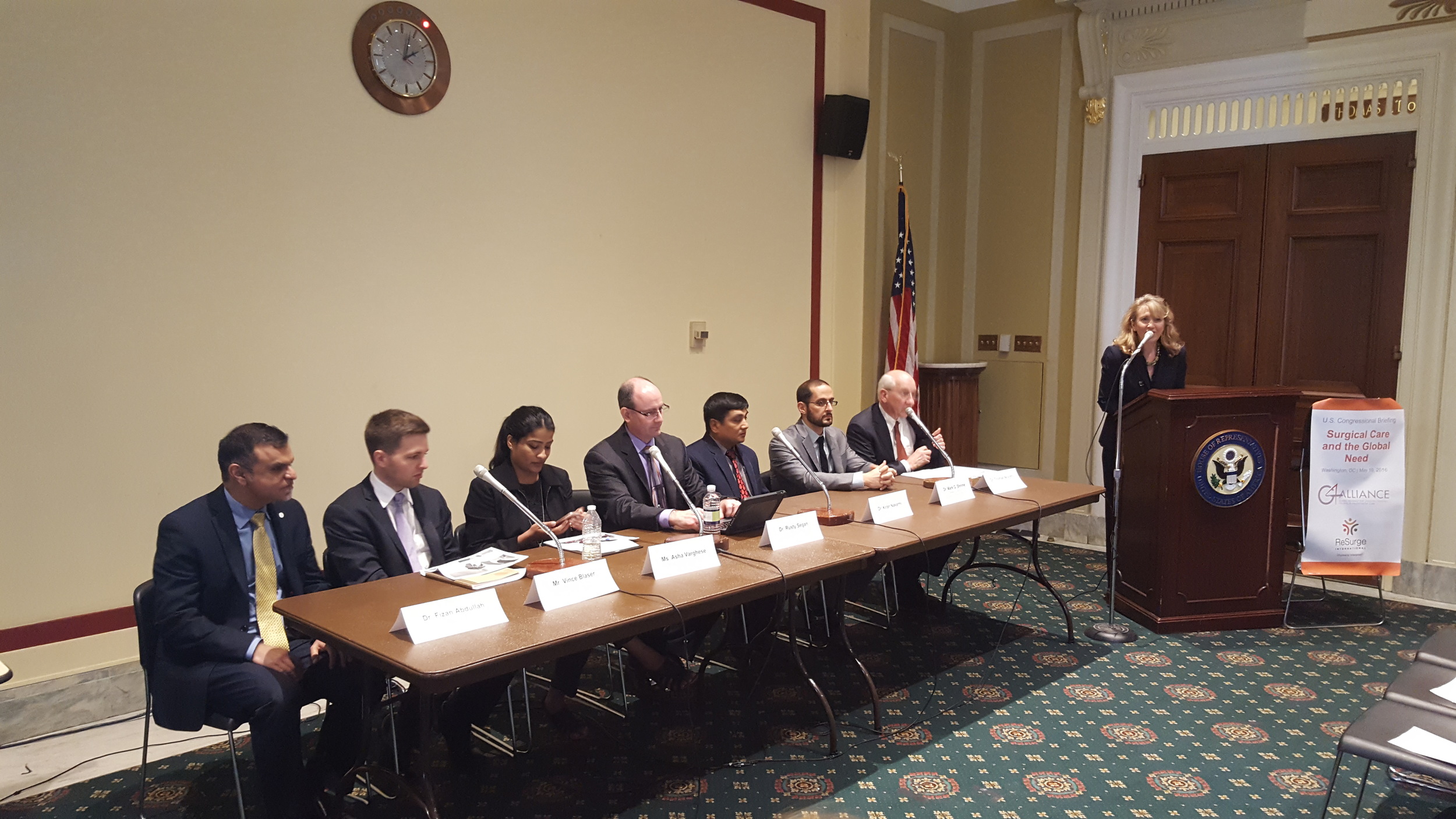 Sara Anderson (ReSurge International) welcomes attendees to the 2nd Congressional Briefing on Surgical Care.