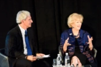 Dr. David Barash (GE Foundation), Dr. Leslie Mancuso (CEO, Jhpiego) engage in an interactive discussion. 