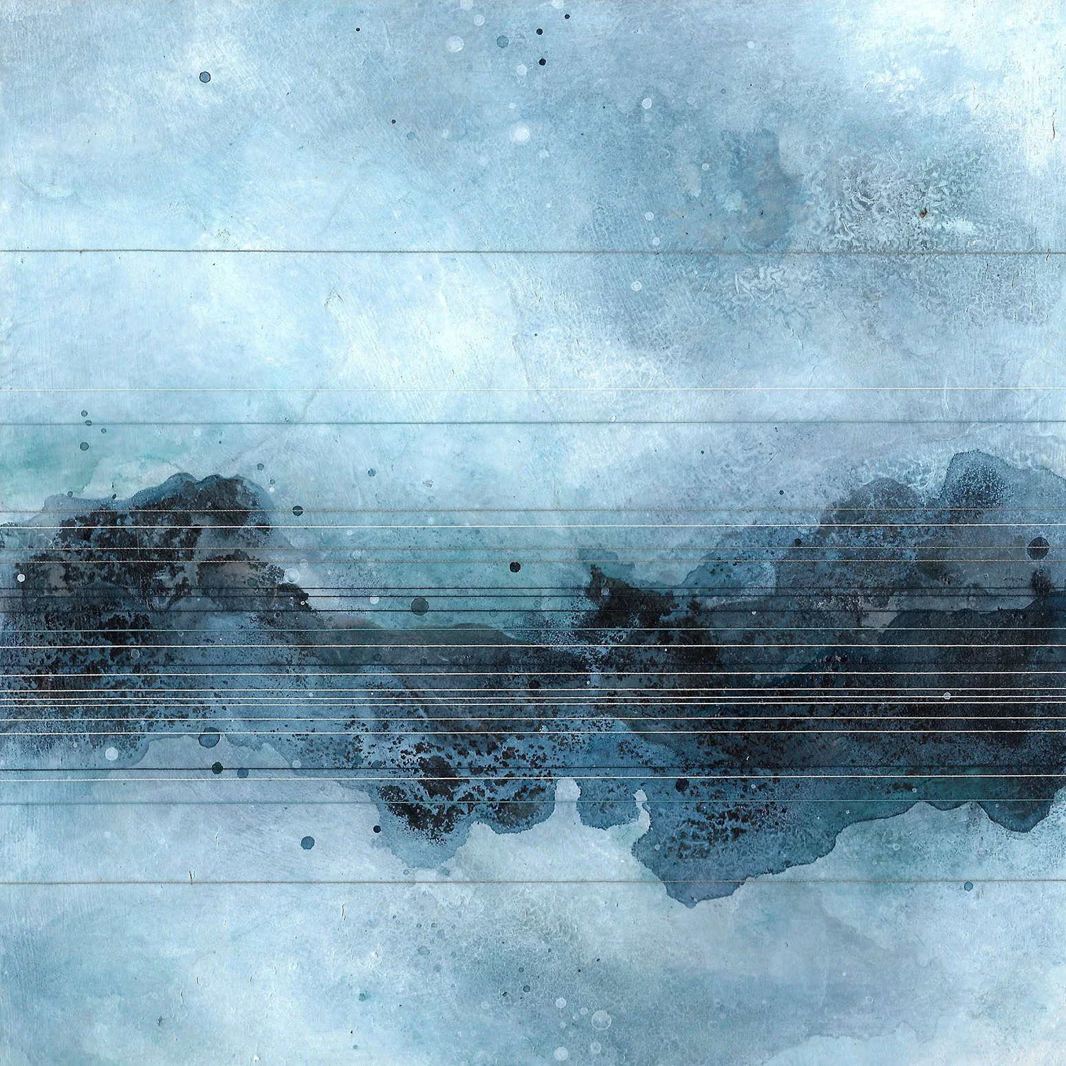 Softly Morning Comes / Thread, Ink & Mixed Media / 8 x 8 in