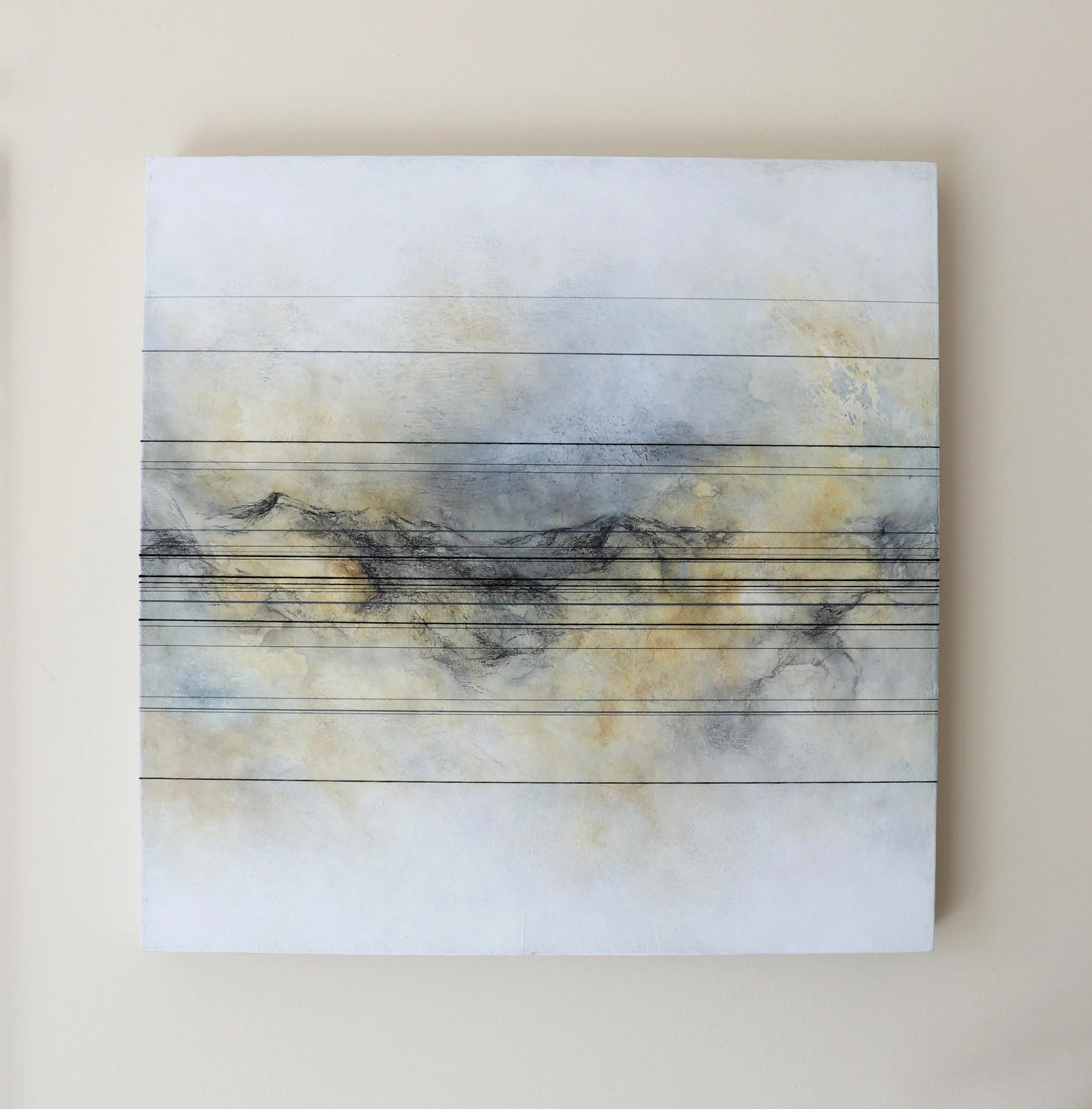  Beginning to Realize Thread, Charcoal, Ink &amp; Acrylic 18 x 18 in, 2018 