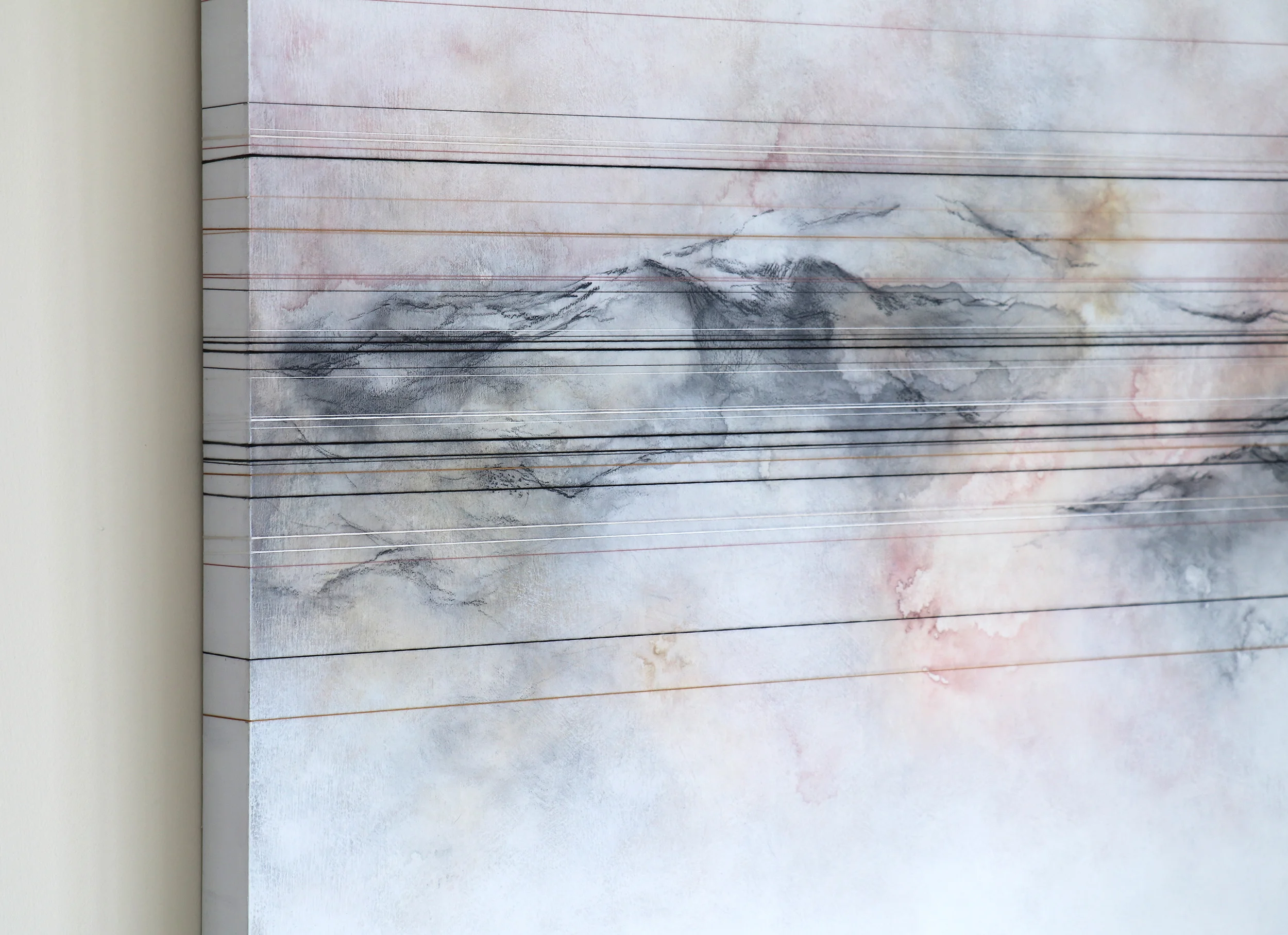 Wild Skies, Detail Thread, Charcoal, Ink & Acrylic 24 x 30 in, 2018