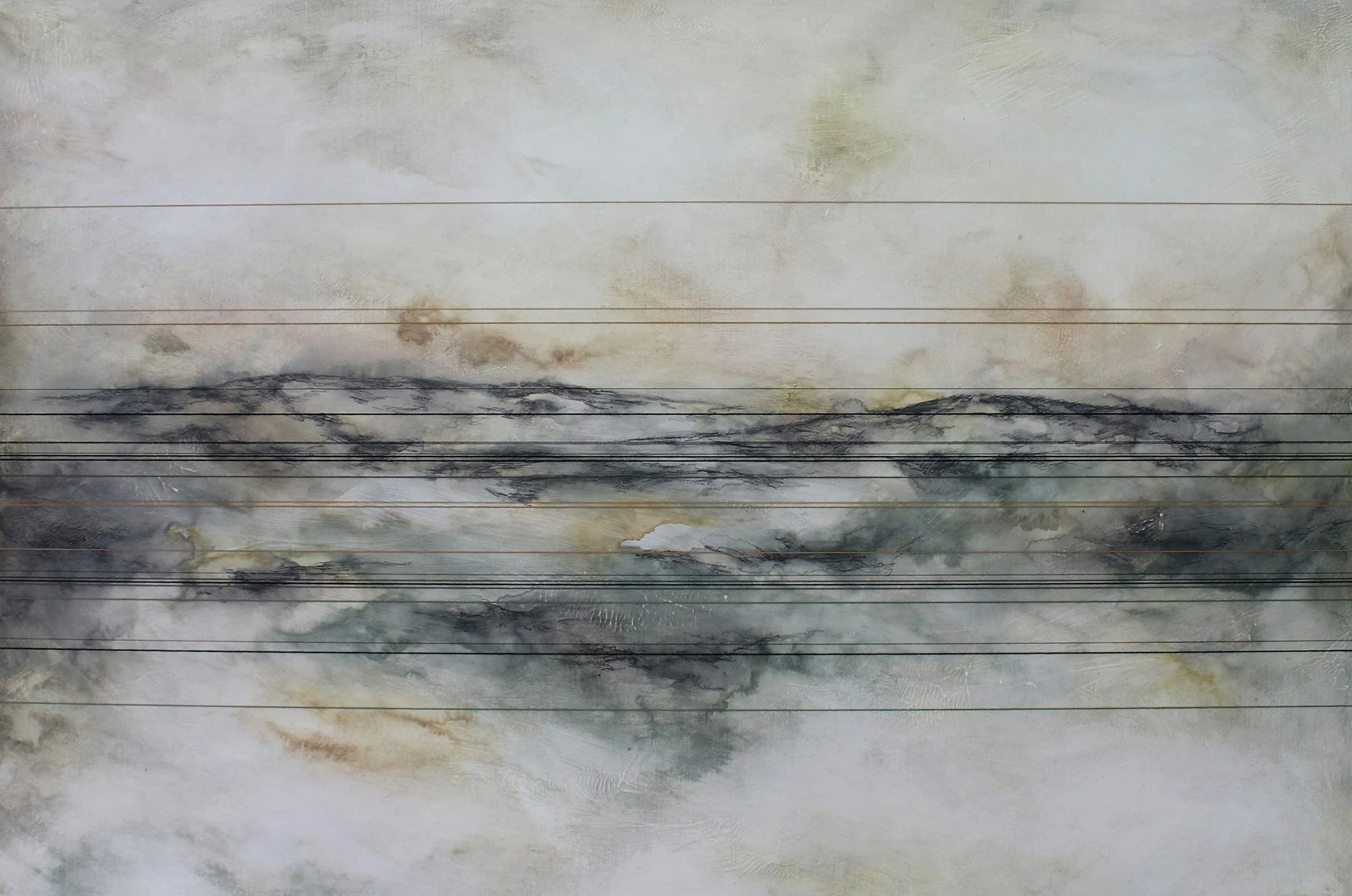 “Stretched on for Miles” Thread & Mixed Media, 24”x36”