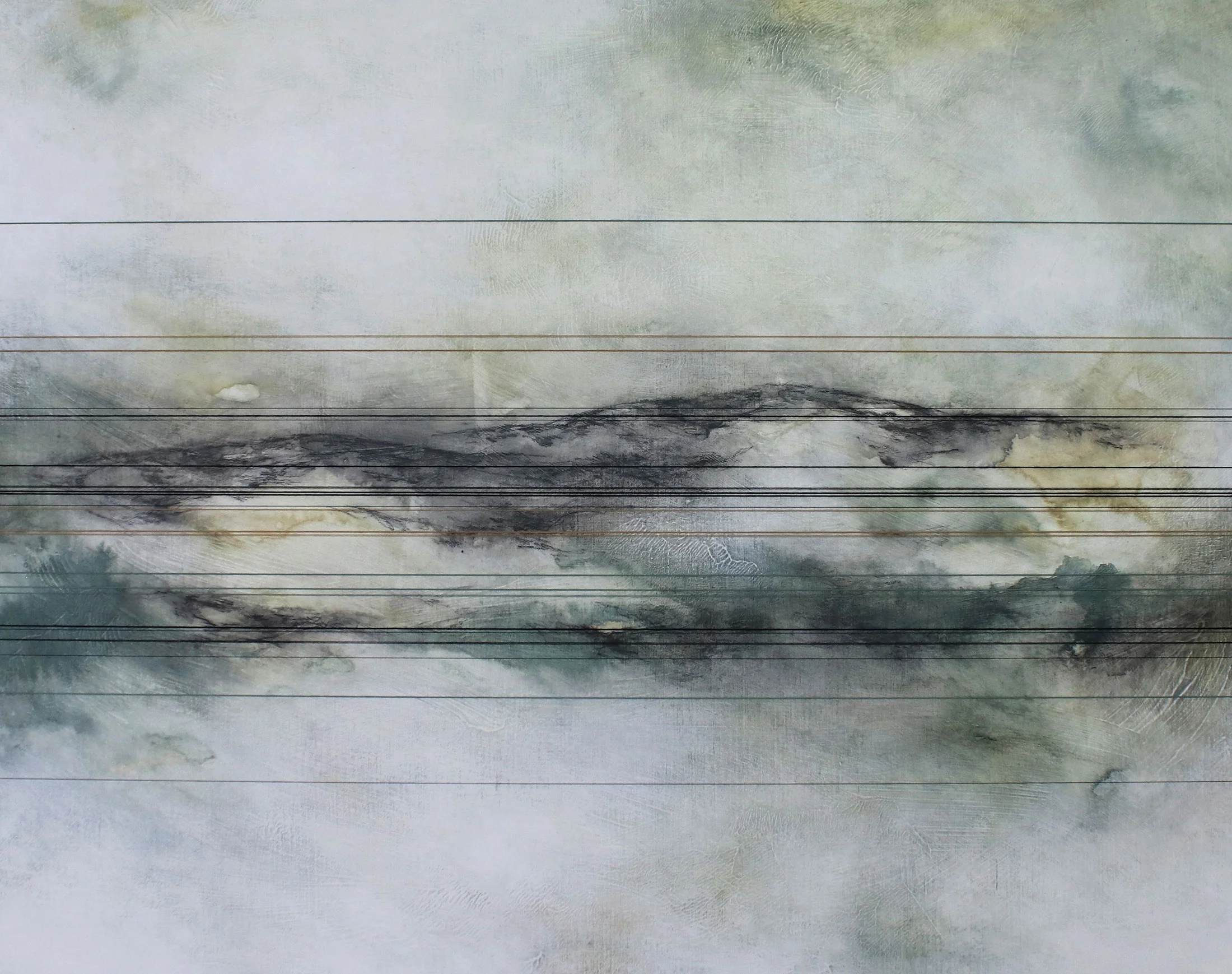 “Swept in Stillness” Thread & Mixed Media, 24”x30”