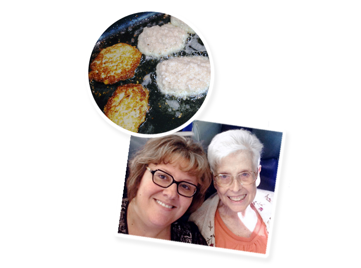 Susan Southerland and her Mother, pictured above Potato Latkes