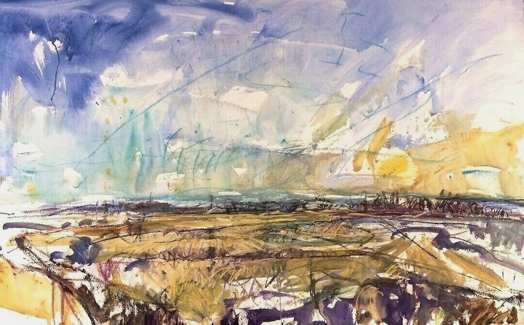    Peel Plain 28-Nov-2017-1, W from Mississauga Rd, S of Wanless Rd    2017 acrylic &amp; pastel on paper 35"x55" $7,000 