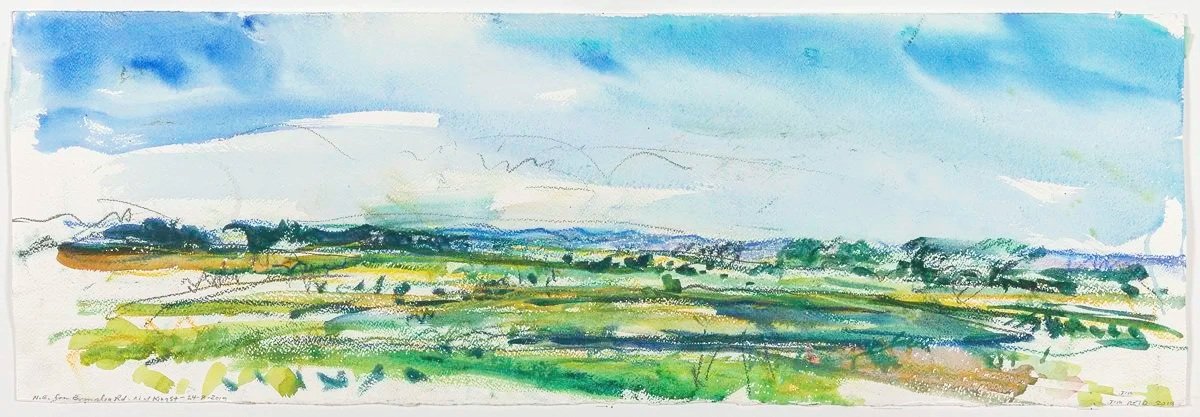    Peel Plain 24-Aug-2019  S. from Old School Rd, E. of Creditview Rd    2019 watercolour and pastel 13×39 inches Private collection 