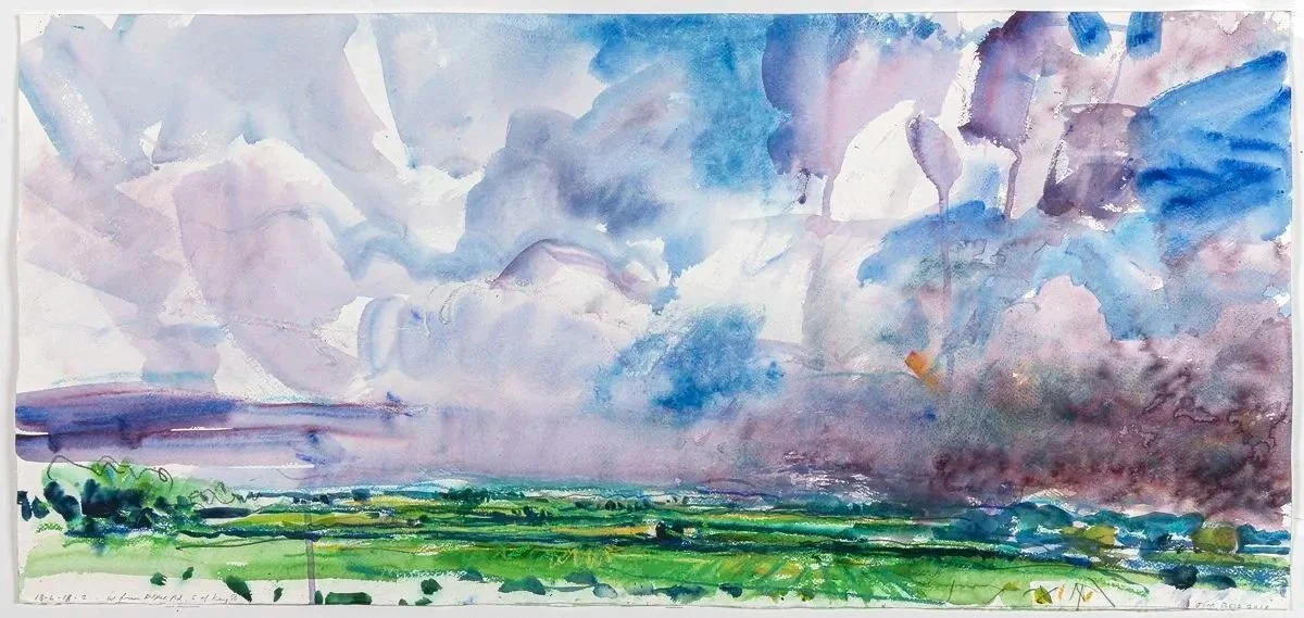    Peel Plain 13-Jun-2018-2  W. from Dixie Rd, S of King St    2018 watercolour and pastel 20×43 inches $4500 