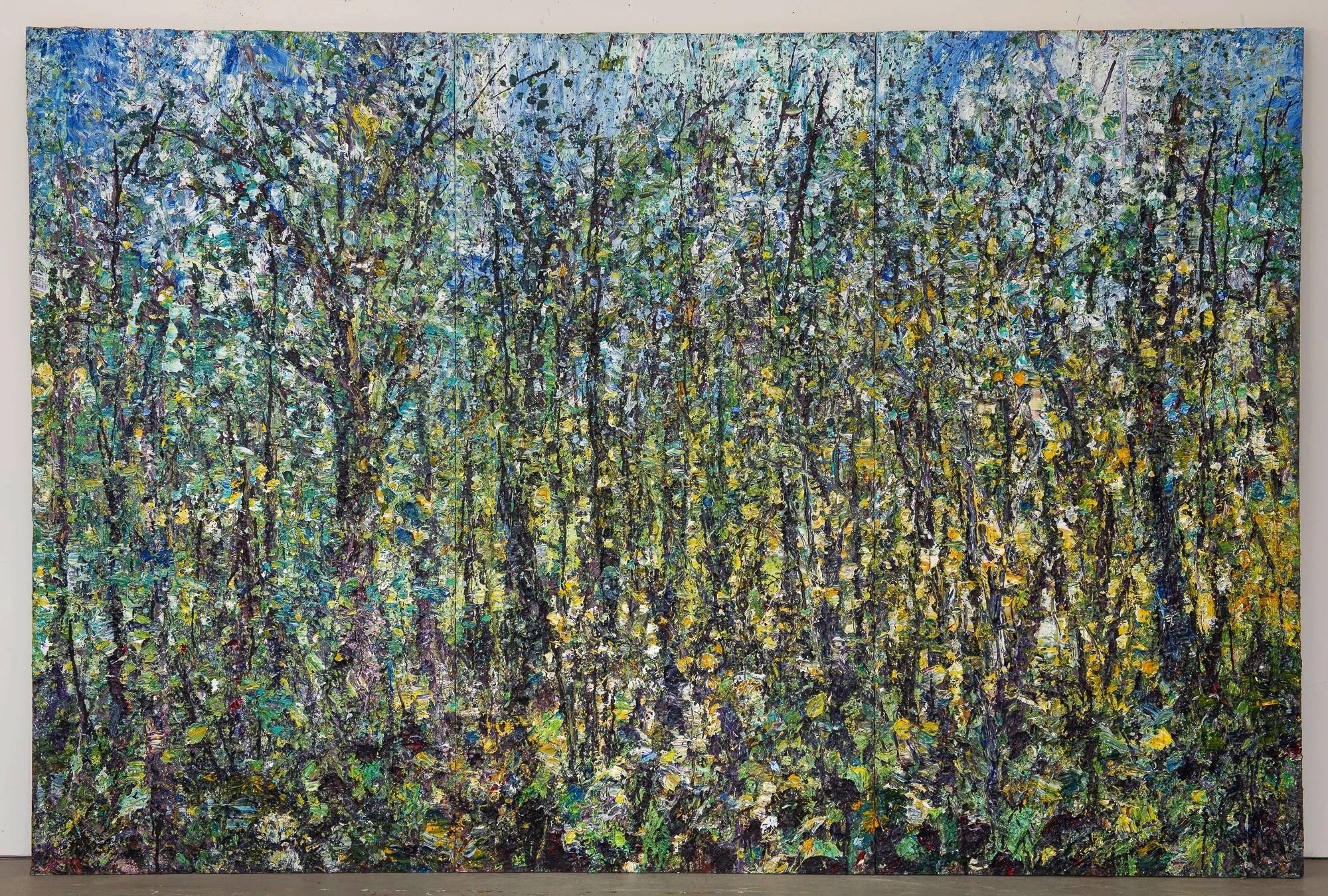    Remnant of an Ancient Wildness     2011 acrylic on plywood 84”x120” $40,000  The painting site is a small quarry-pit on the Niagara Escarpment, excavated in the 1800s and later abandoned. Over time it has become re-wilded, with mature hardwoods an