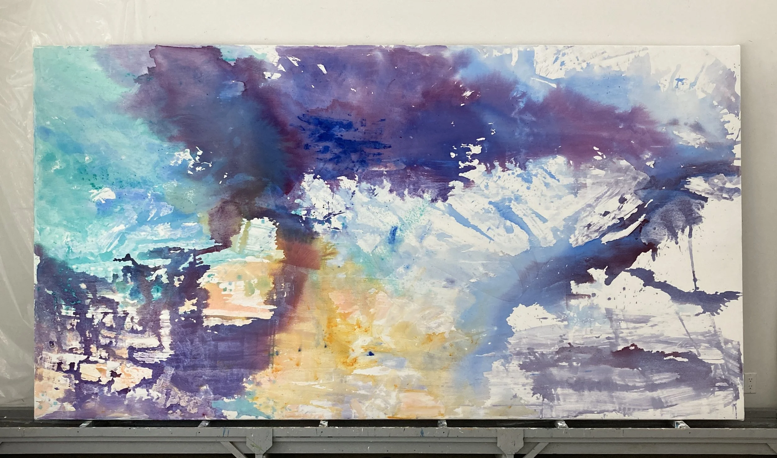    Sky Study, 15 May 2024 looking NW from Sloan Rd    2026 acrylic on canvas 76”x144” 