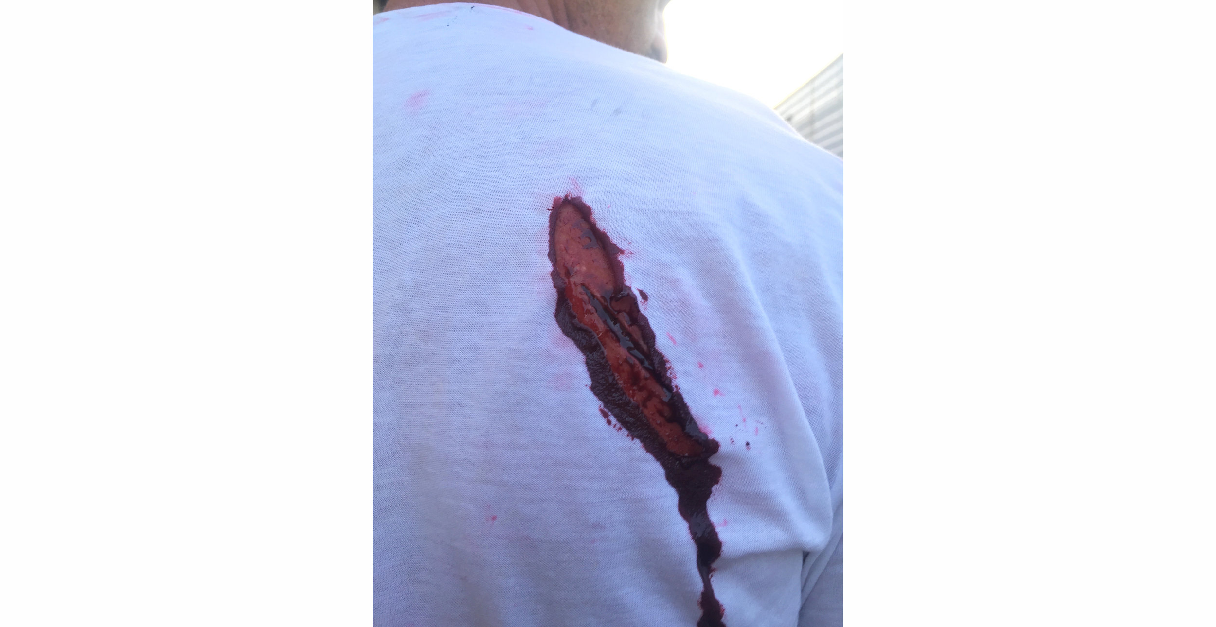 3rd Degree silicone hand sculpted stab wound on actor Steven Ogg for the feature film Orgami . 