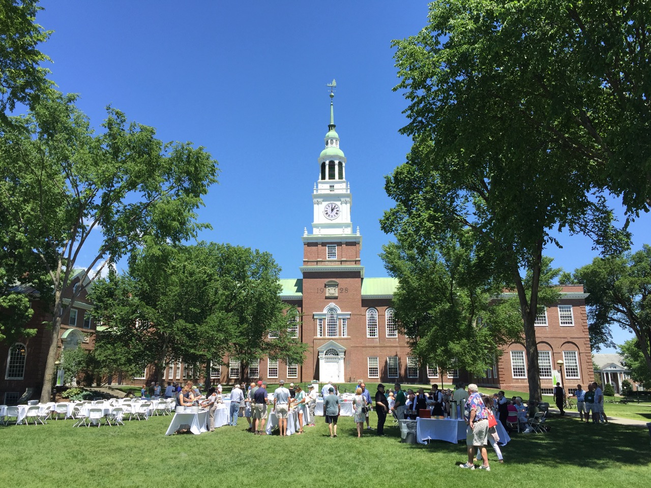 Lunch on the lawn in front of Baker Tower