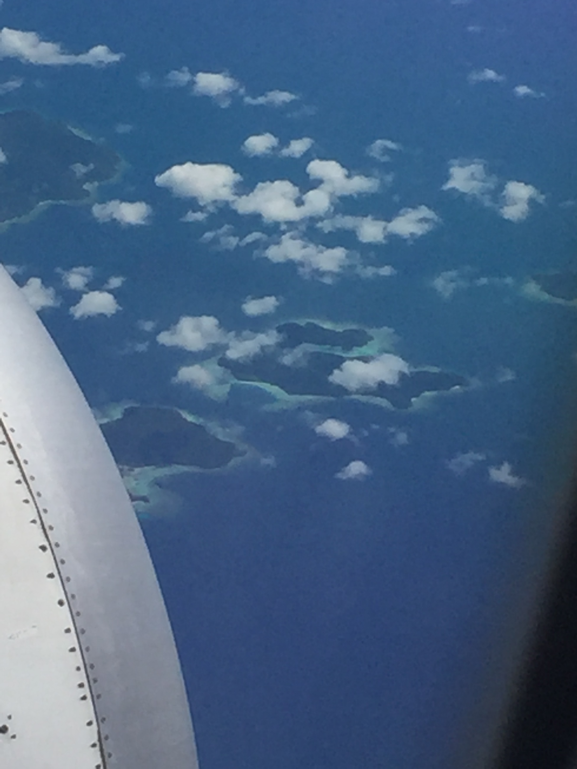 Flying over the Pacific en route from Bali to Bangkok, We flew over these small isolated islands. Using the GPS I was able to identify them as Natuna islands, home to around 80,000 people, mostly Malay. Seems like a good place for birdwatchers….