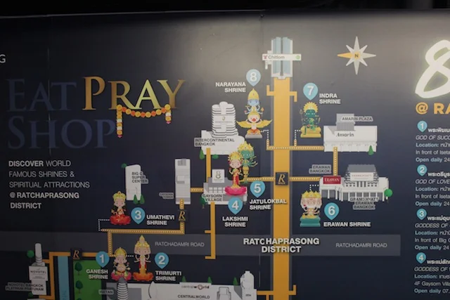 Map of the local shrines in Ratchaprasong District