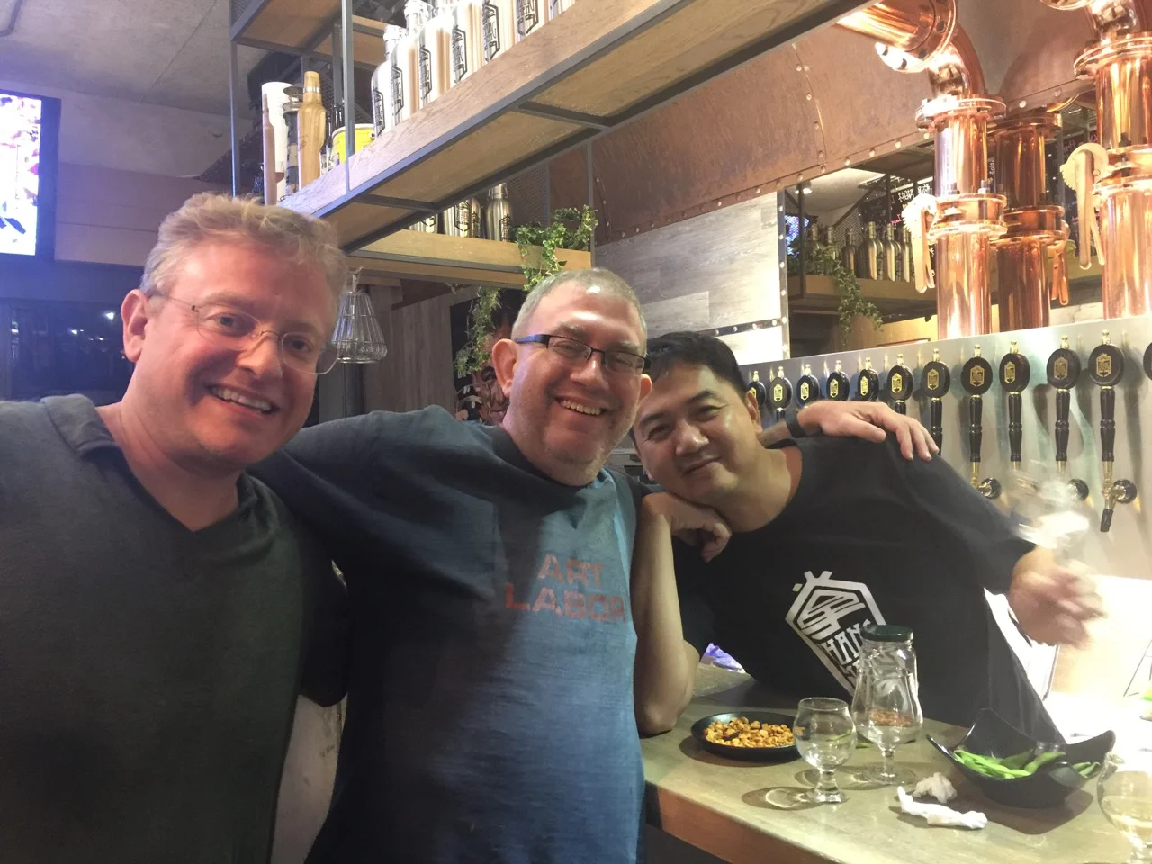 At the craft beer bar in Kaohsiung hanging with the owner around midnight