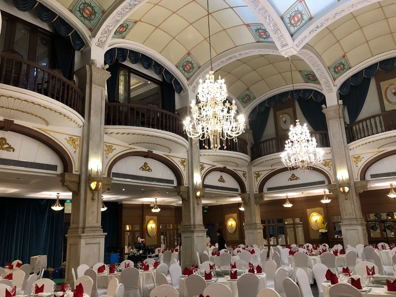 The ballroom, once the center of social life for high society in the city, now used for Chinese wedding banquets