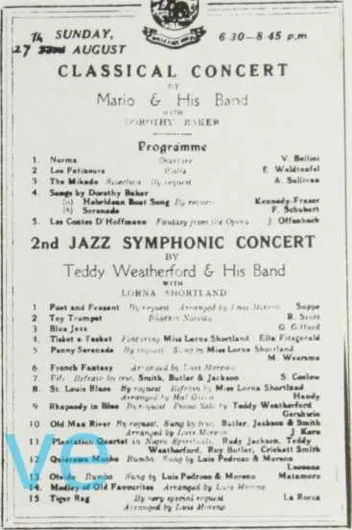 Above: A programme of Galle Face Hotel, Colombo In 1939 which shows clearly the variety of music which was expected of Teddy’s bands during his period in the Far East. Courtesy Mario Booth.