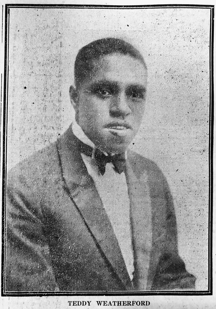 A rare photo of Teddy Weatherford published in the China Press in Shanghai in 1926 when he was performing with the Jack Carter orchestra at the Plaza Hotel