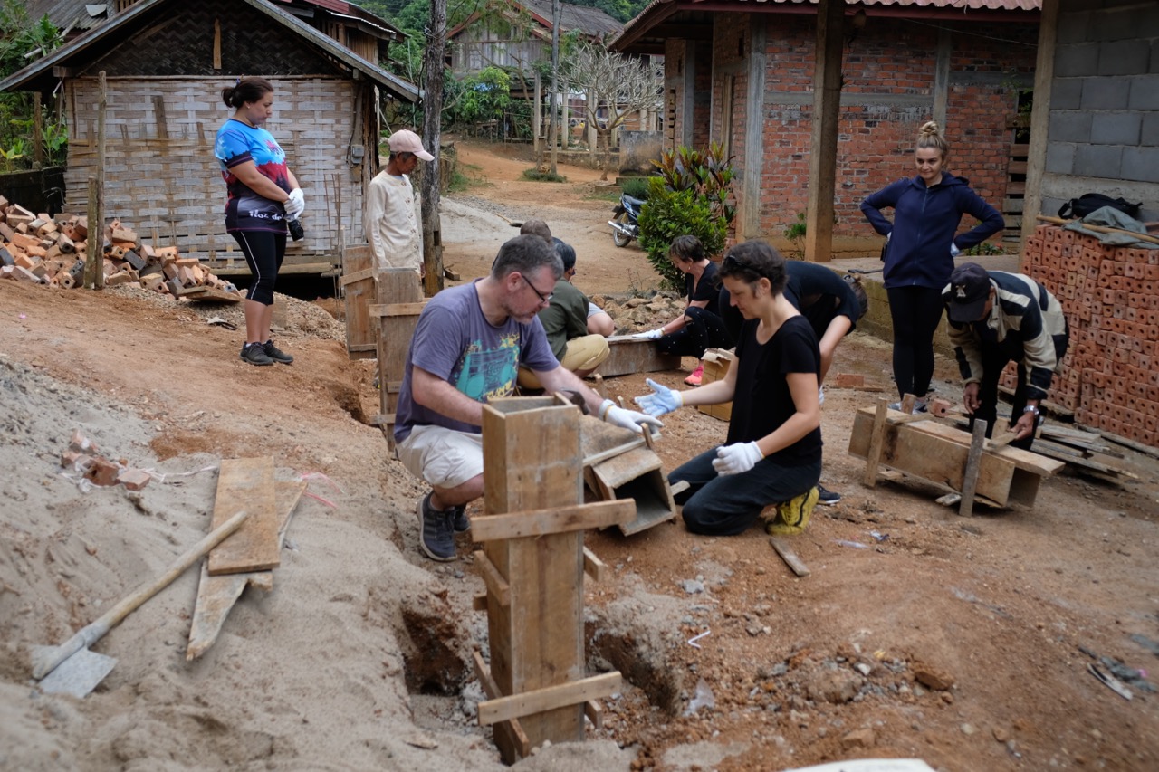 Making posts for a platform that will surround the community center.
