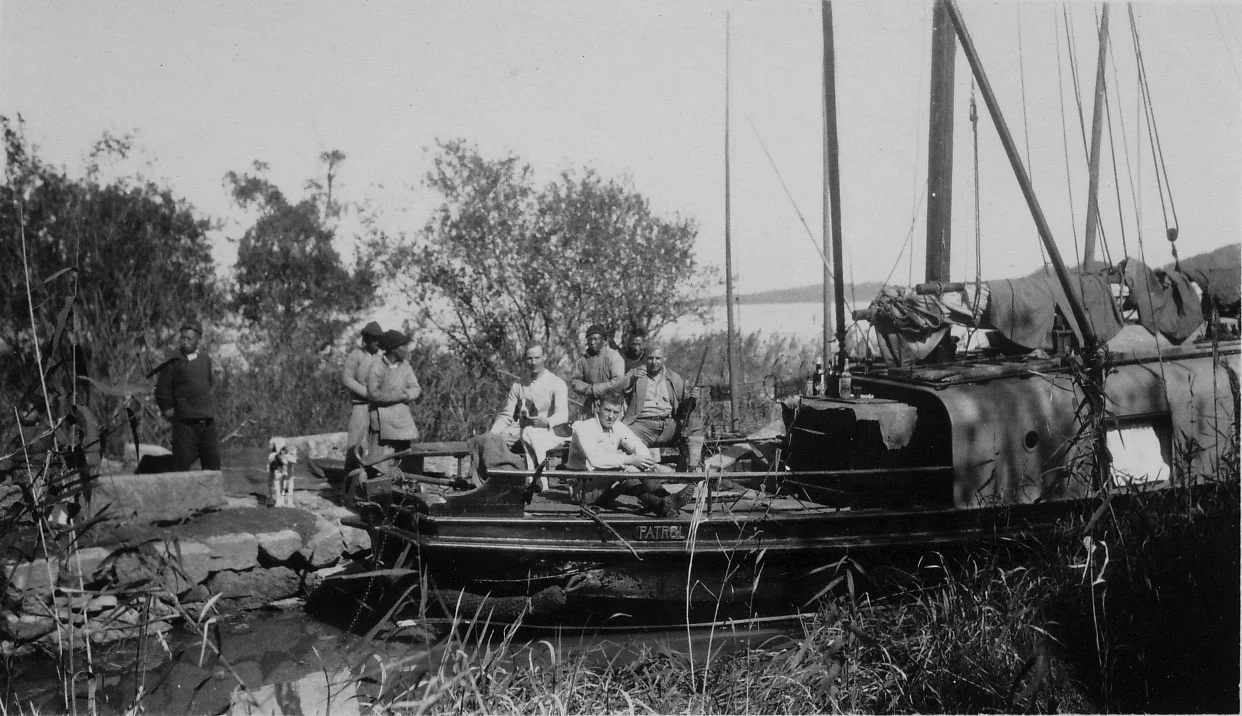 S. C. Young and friends boating somewhere outside of Shanghai (exact location and date unknown).