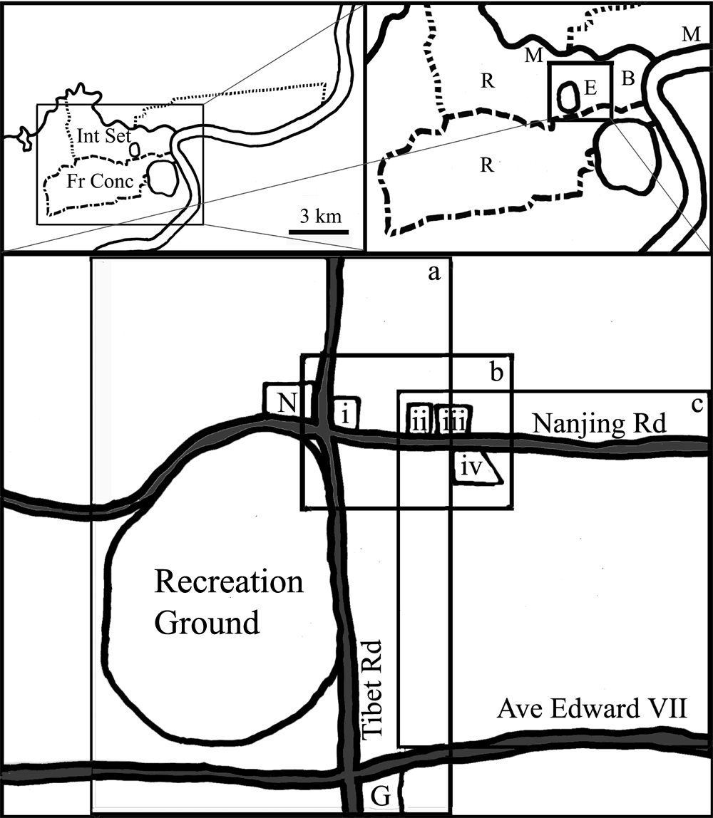 This map shows the locations of the sub-districts within the entertainment district: a) theater, b) shopping, c) hotel. This map shows where the different districts were located in the city. R is for residence, E for entertainment, B for business, and M for manufacturing. Of course, this is a very general scheme.