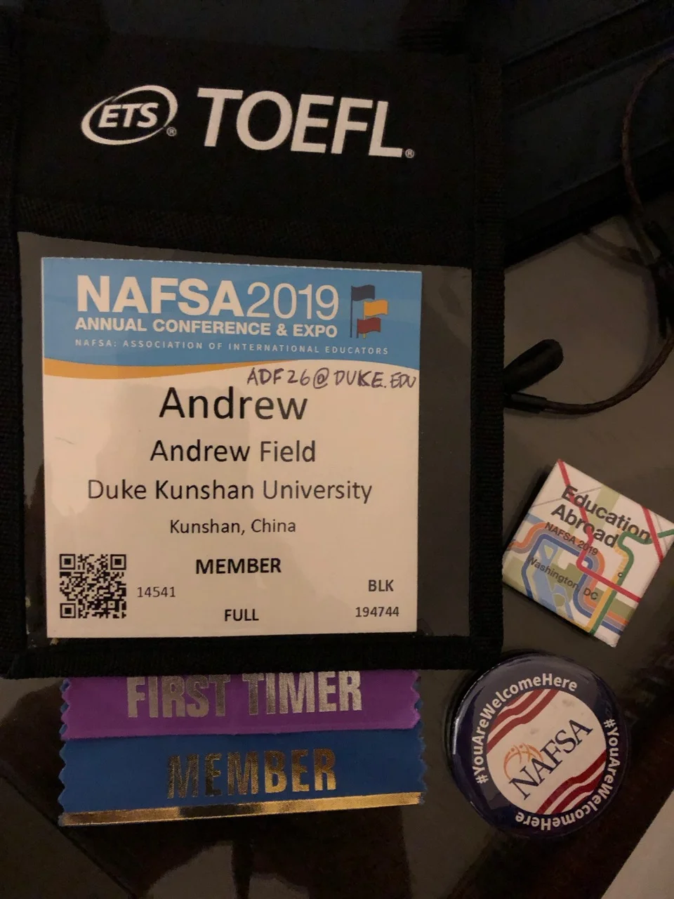 Wearing the purple first-timer badge with pride