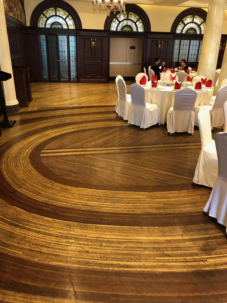 The original floor of the Astor House Ballroom can still be found in the space today. The ingenious design of this floor is described in Alvaro Leonardo’s article (see link above)